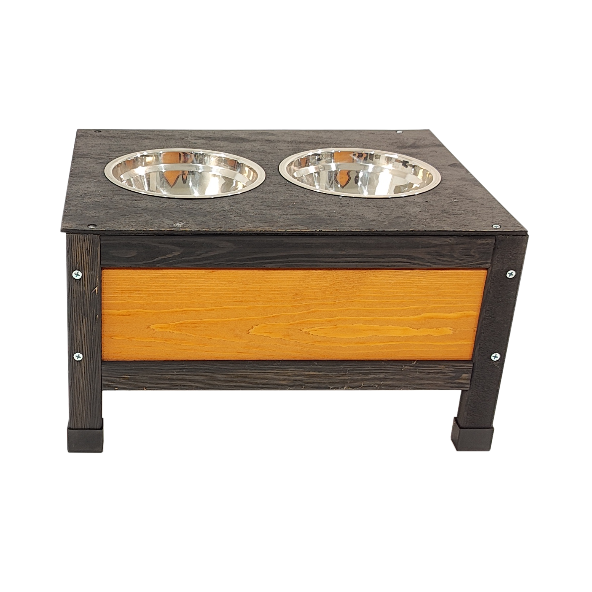 XPT088 Wearable and Strong Wooden Dog House with Metal Bowls and Toy Box, Natural, Solid Wood, 55.12 x 38.98 x 37.00 inches