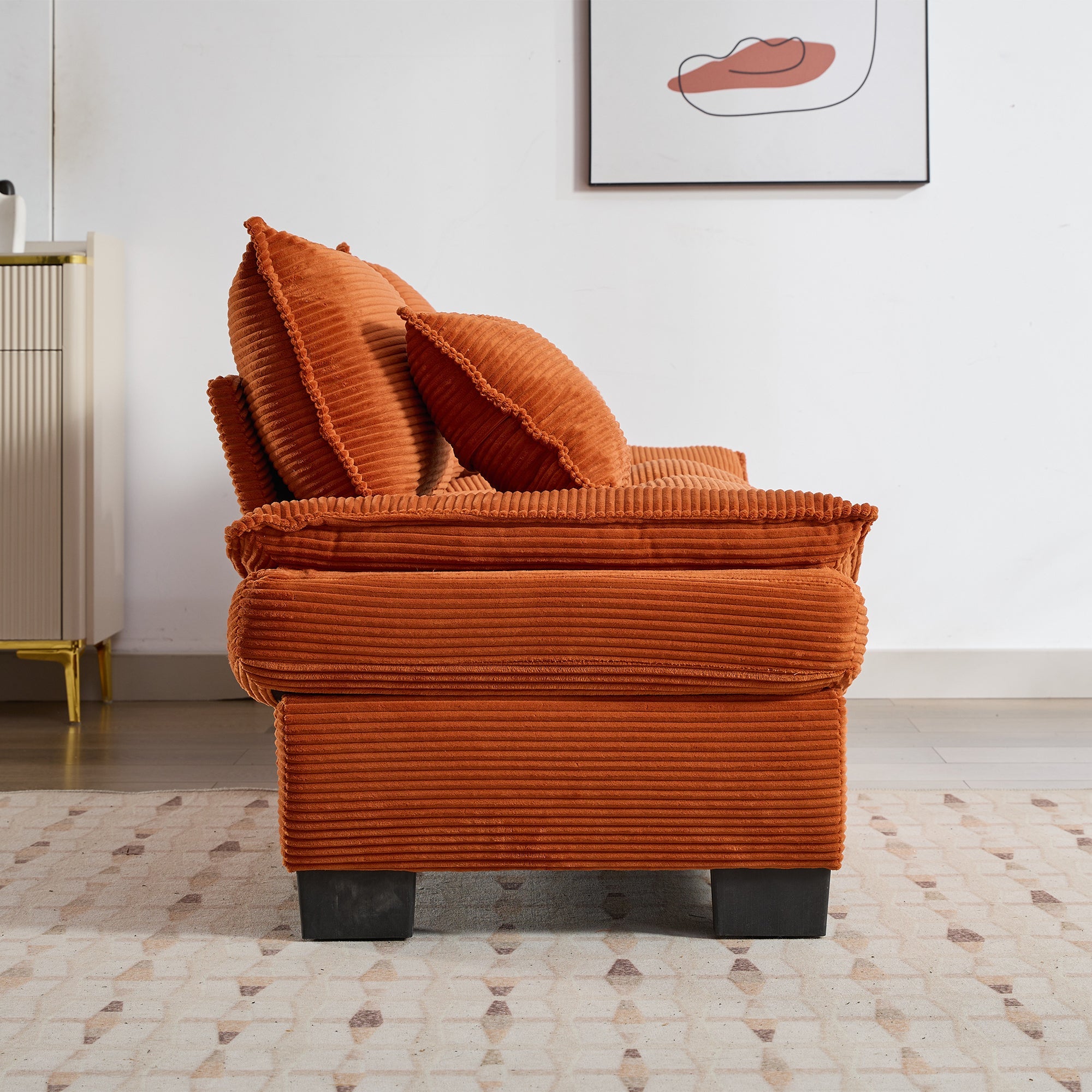 Corduroy Sofa Sleeper Couch Loveseat Sofa with Pillows Comfy Upholstered Deep Seat Sofa for Bedroom,Living Room,Apartment,Office,Dorm-Orange Corduroy