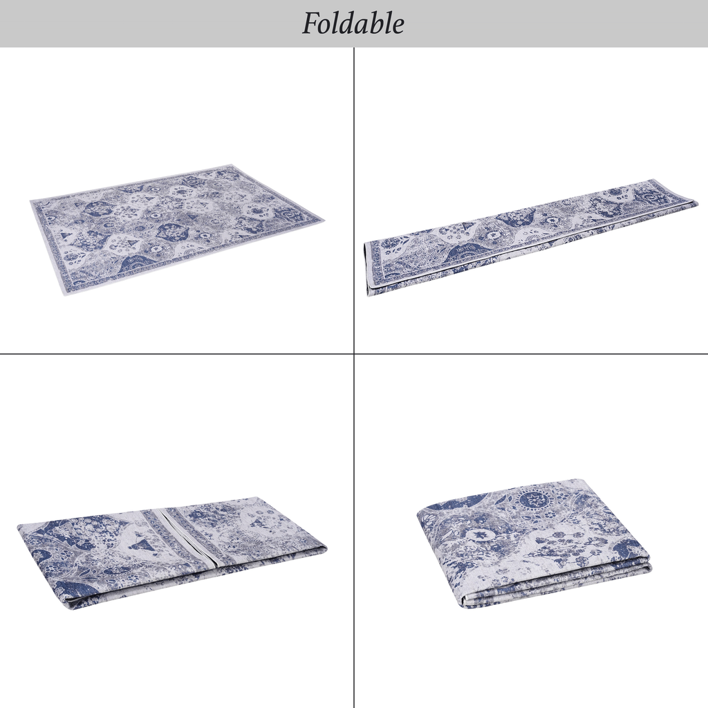 NAAR MAVAL Blue Washable Rug 5x8 Area Rug (Blue, 5' x 8')