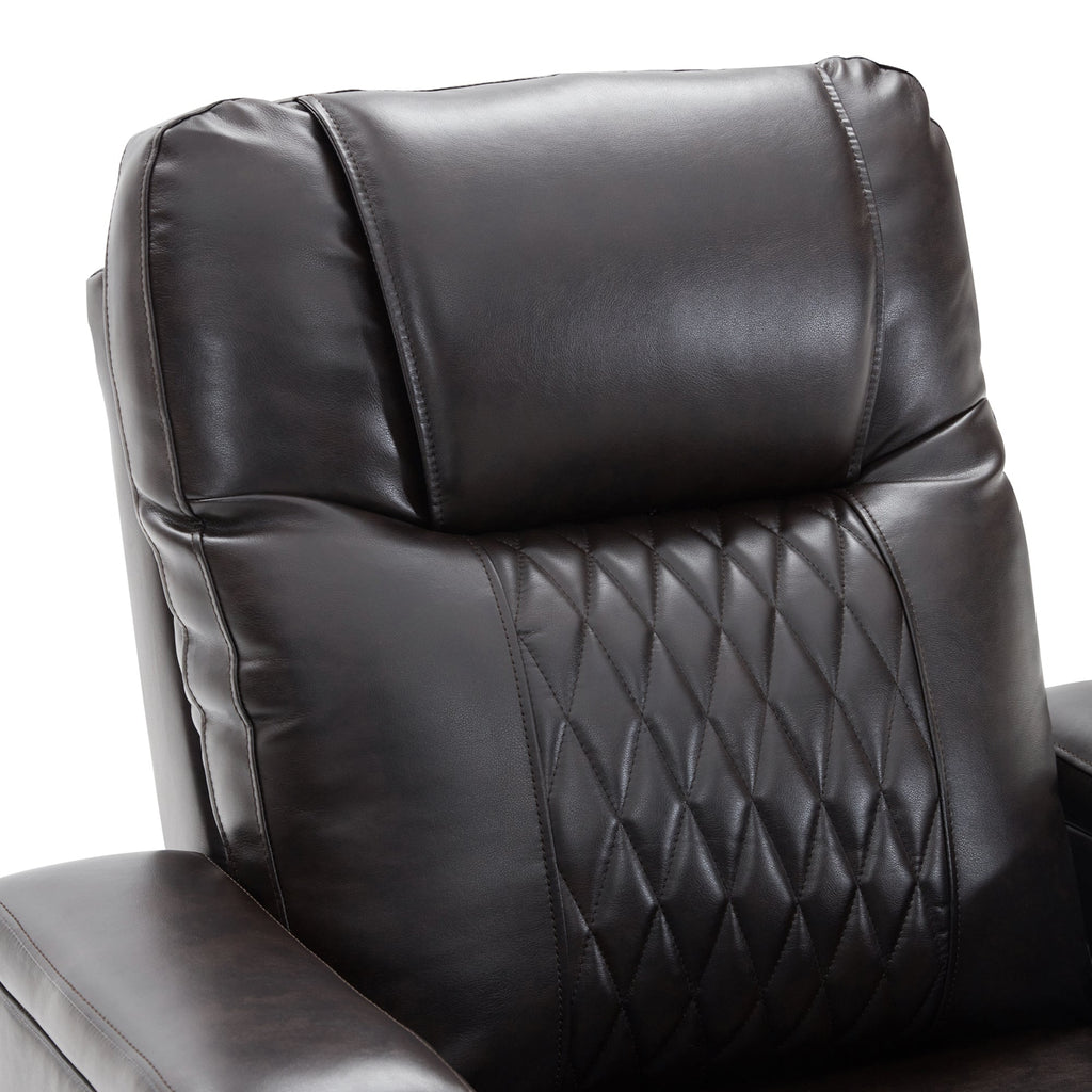 Power Motion Recliner with USB Charging Port, Hidden Arm Storage, and 360° Swivel Tray Table, Black PU Leather