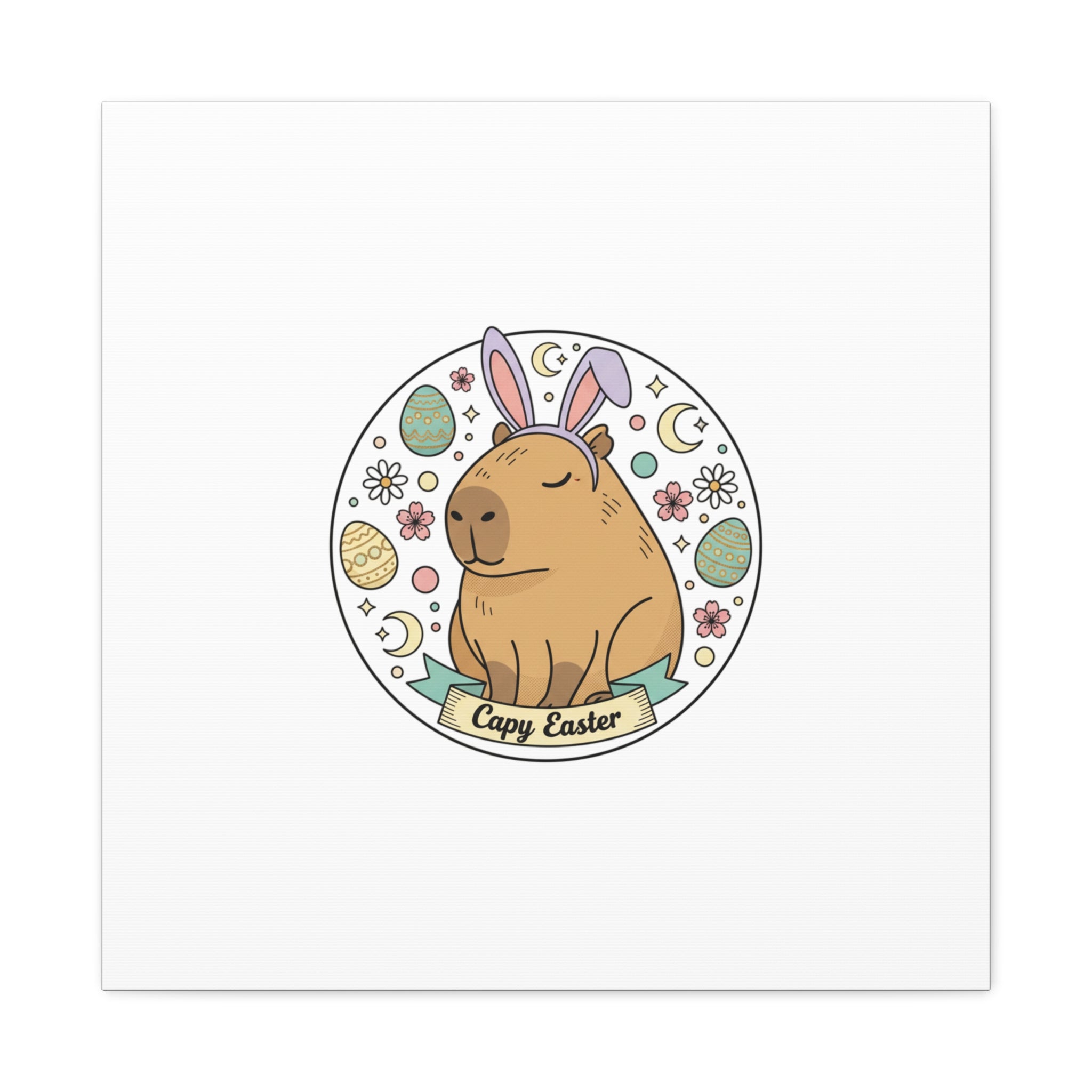 Capy Easter Canvas, pastel bunny aesthetic | cottagecore spring wall art