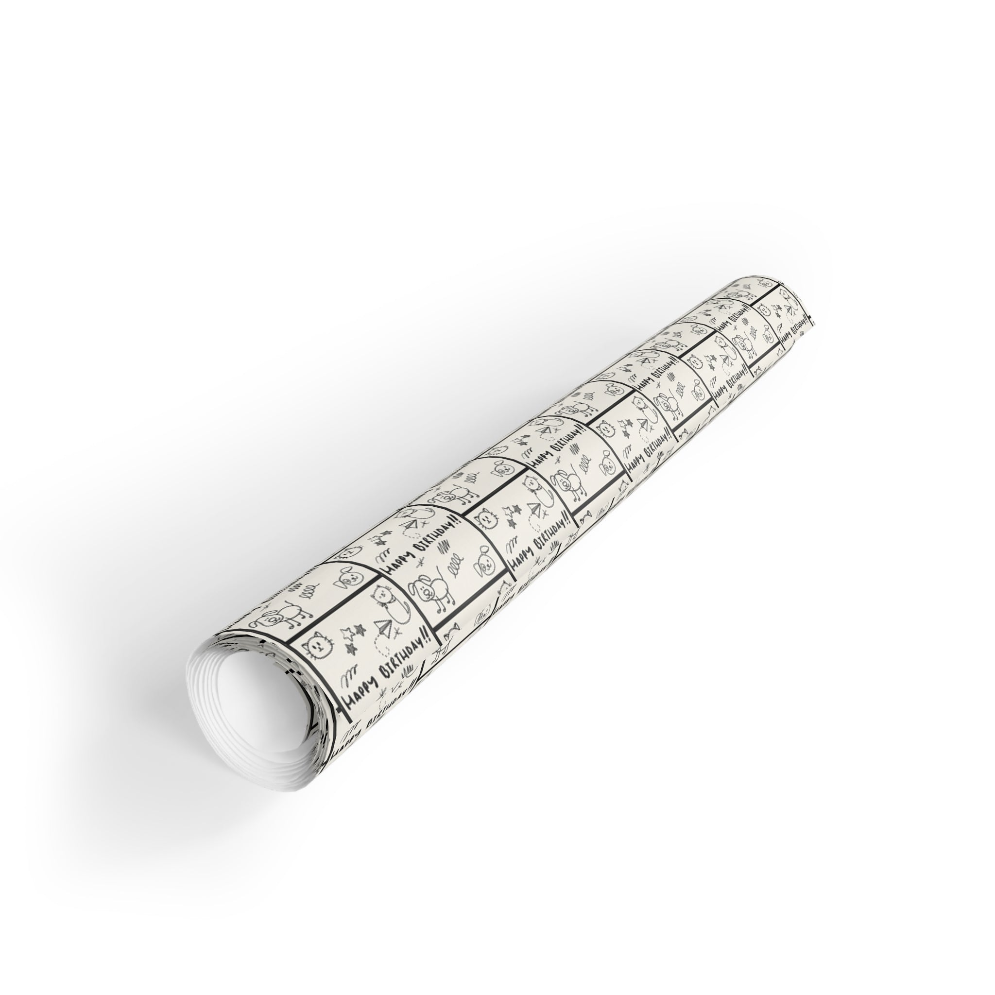 Sketched Puppies & Kitties Birthday Gift Wrap Roll for Adorable Presents