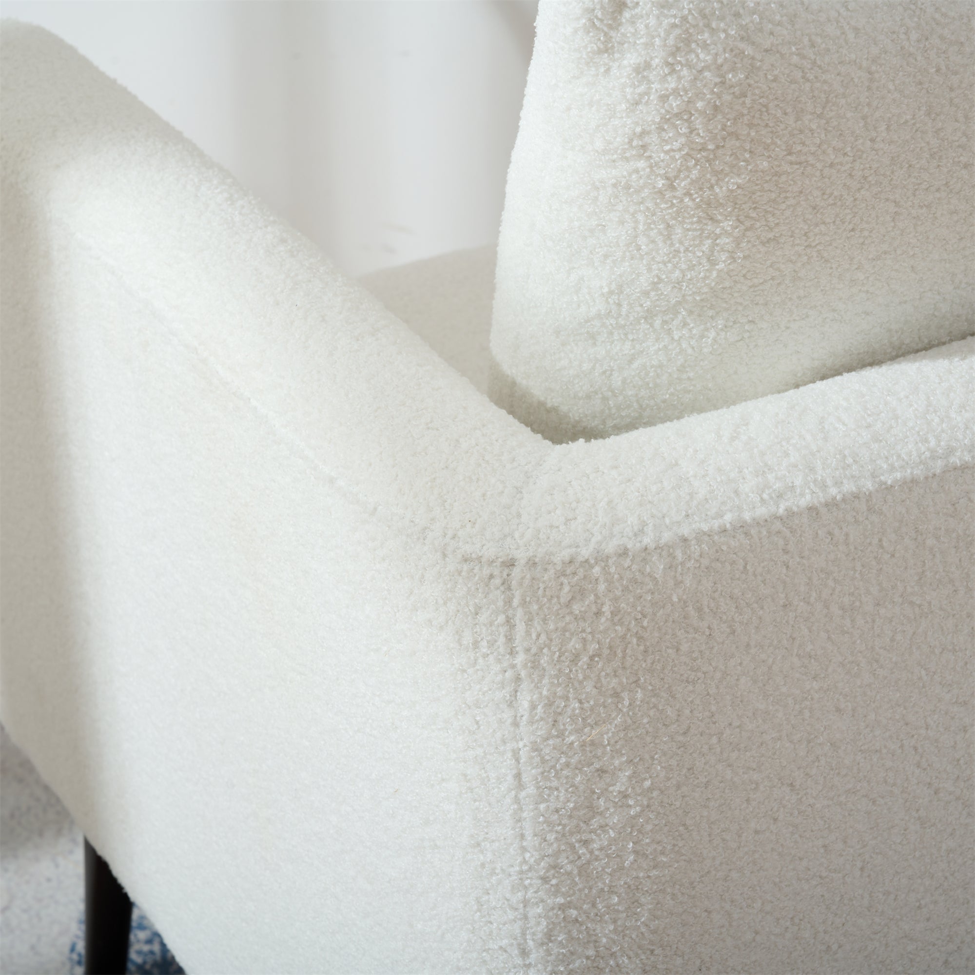 Modern Teddy Fabric Accent Chair - Mid-Century Upholstered Armchair with Pillow and Wood Legs for Living Room, Bedroom, or Reception Room - White