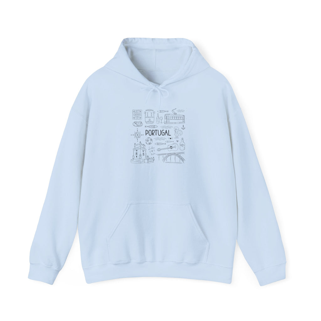 Portugal Landmark Illustration Hoodie | Lisbon Icons Travel Map Sweatshirt