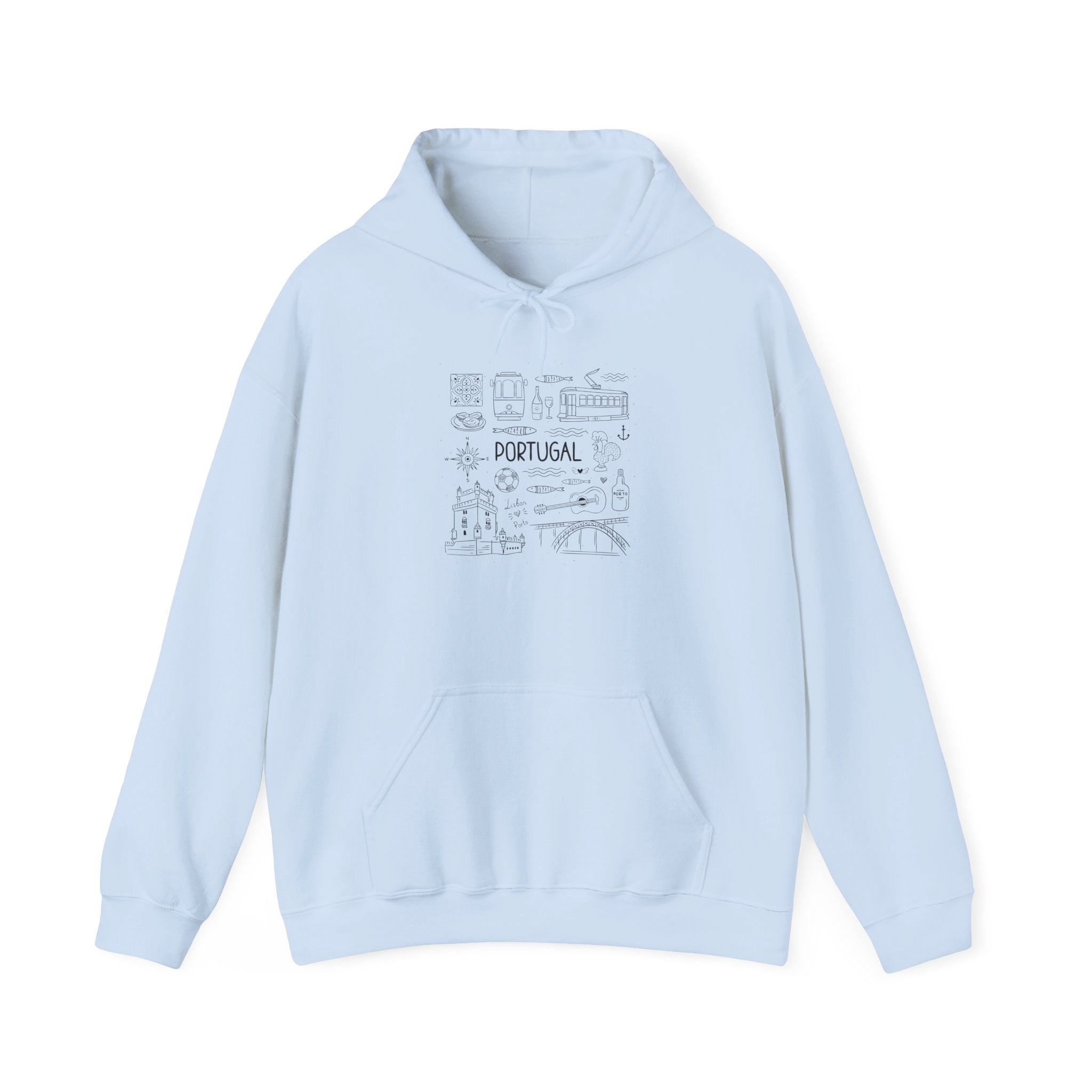 Portugal Landmark Illustration Hoodie | Lisbon Icons Travel Map Sweatshirt