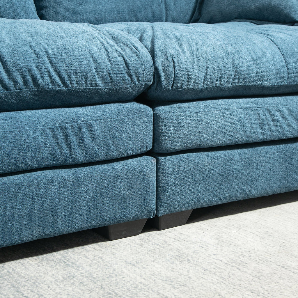 84' Chenille Sofa Small Sofa Loveseat Deep Seat Sofa Couch with 2 Throw Pillows & Memory Foam for Living Room Apartment Office Lounge-Blue