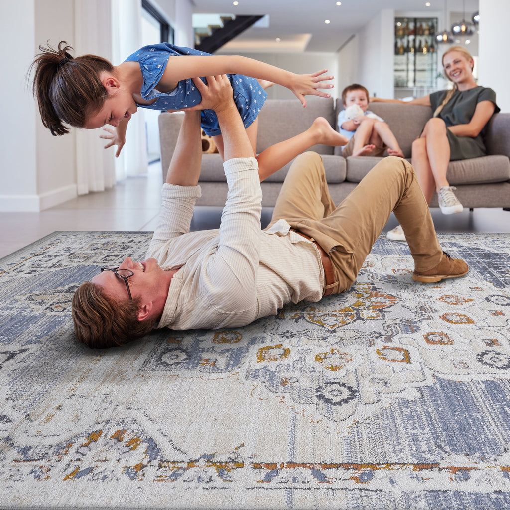 NAAR PAYAS Collection 2X8 Cream / Gold / Medallion Runner Rug