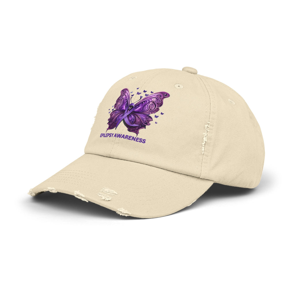 Epilepsy Awareness Butterfly Distressed Hat – Purple Ribbon Awareness Cap