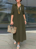 Elegant Solid Color Long Sleeve Button Lapel Dress