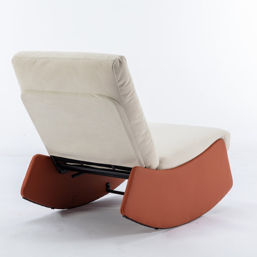 Modern Orange Upholstered Rocking Chair Recliner with Footrest and Adjustable Backrest