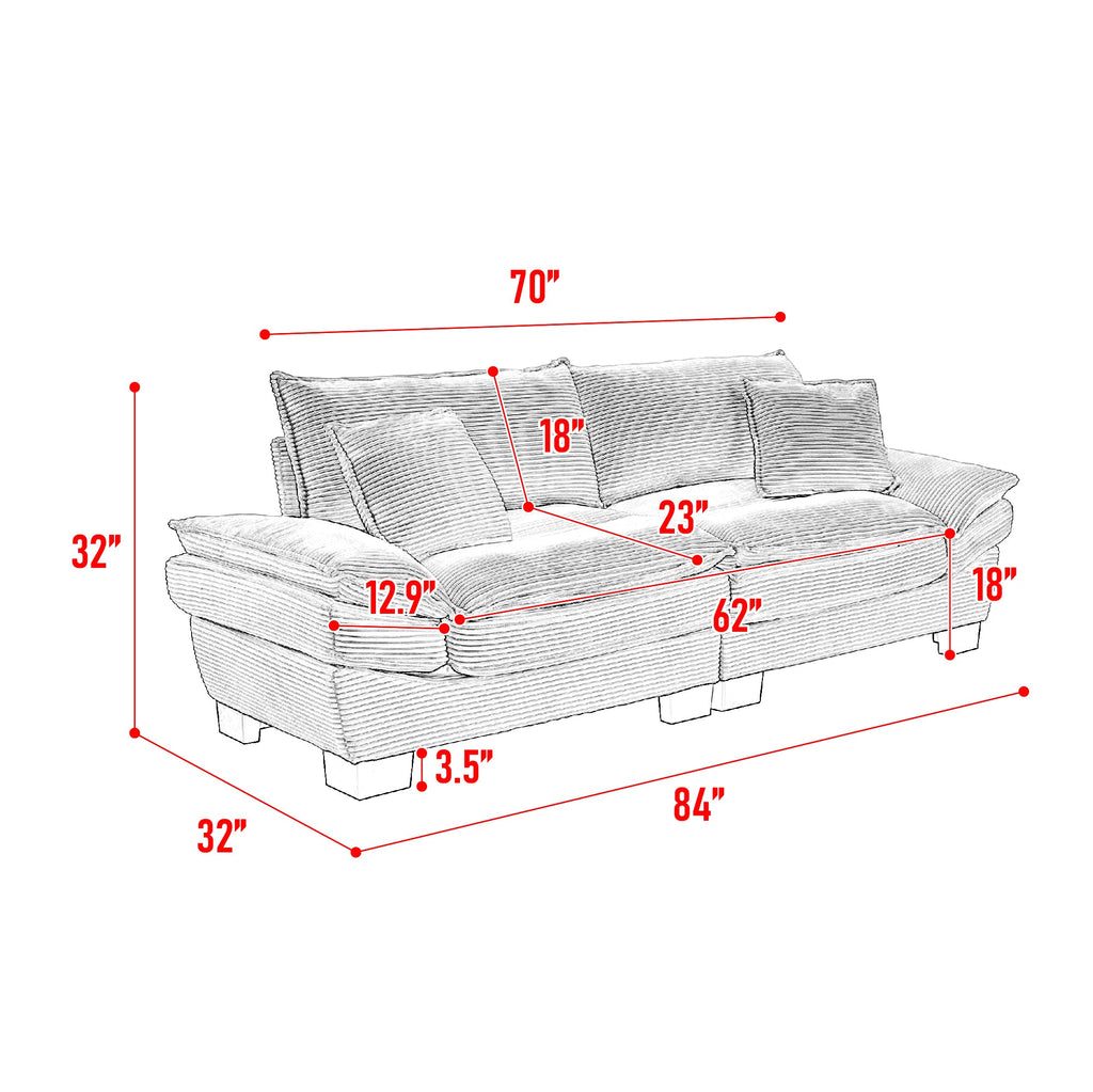 Corduroy Sofa Sleeper Couch Loveseat Sofa with Pillows Comfy Upholstered Deep Seat Sofa for Bedroom,Living Room,Apartment,Office,Dorm-Green Corduroy