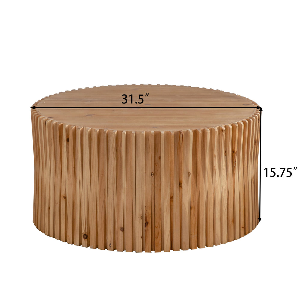 31.5' Retro Fashion Style Cylindrical Coffee Table with Vertical Texture Relief Design,Suitable for Living Room,Office,and Dining Room