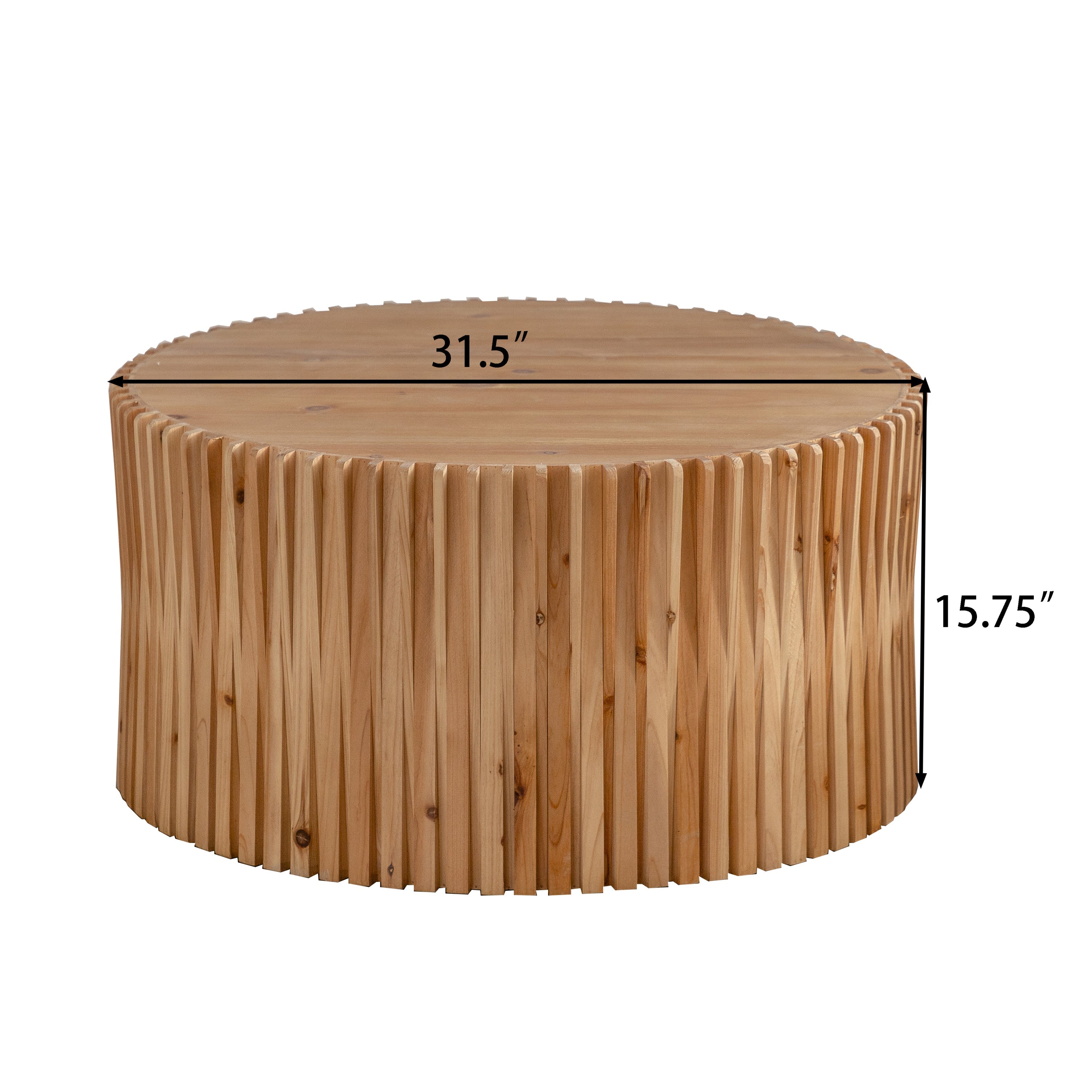 31.5' Retro Fashion Style Cylindrical Coffee Table with Vertical Texture Relief Design,Suitable for Living Room,Office,and Dining Room