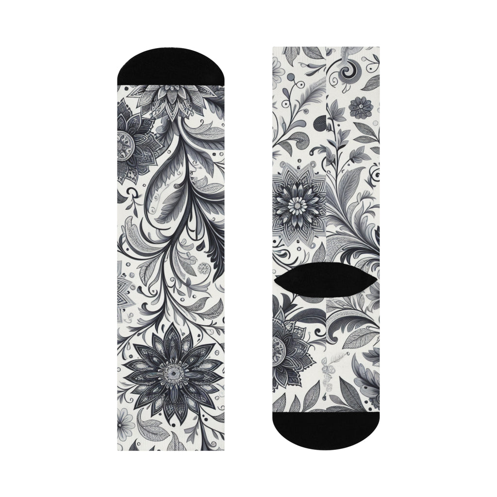 Floral Pattern Cushioned Crew Socks, Cozy Footwear for Relaxation, Gifts for Her, Everyday Comfort Socks, Unique Sock Design