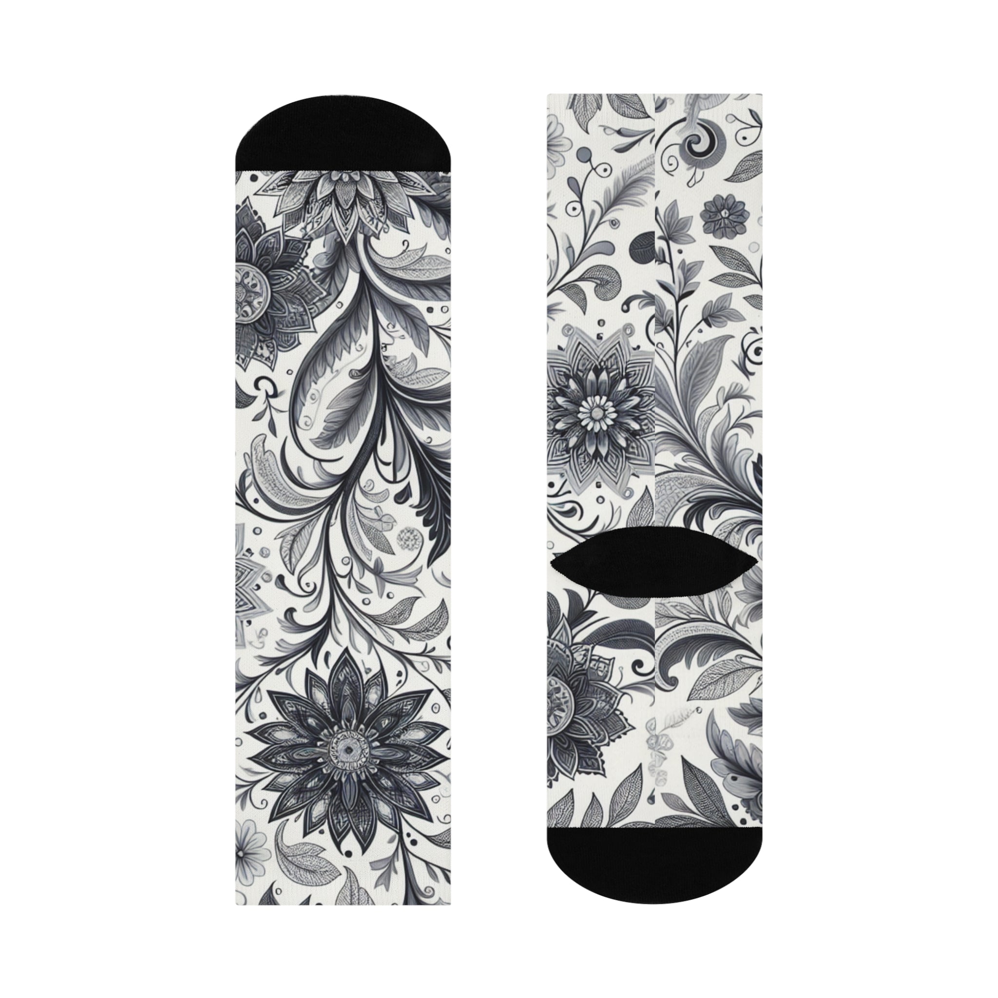 Floral Pattern Cushioned Crew Socks, Cozy Footwear for Relaxation, Gifts for Her, Everyday Comfort Socks, Unique Sock Design