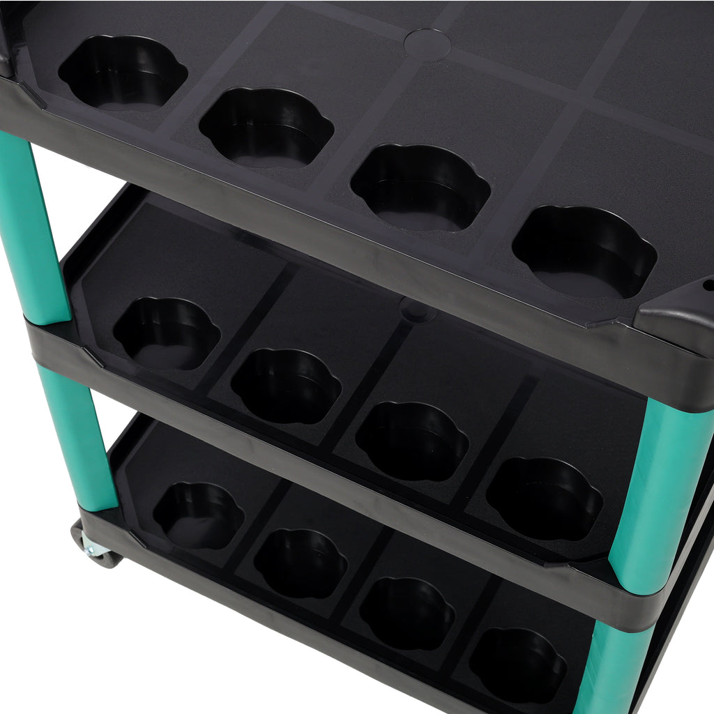 3 Tier Rolling Auto Detail Cart With Wheels,Car Wash Organizer for Detailers Garage, Workshop, Repair Shop, Storage Tool, Green&Black