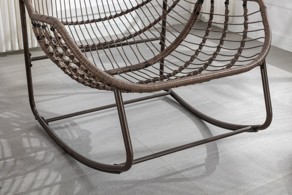 Outdoor Rattan Rocking Chair,Padded Cushion Rocker Recliner Chair Outdoor for Front Porch, Living Room, Patio, Garden, Orange