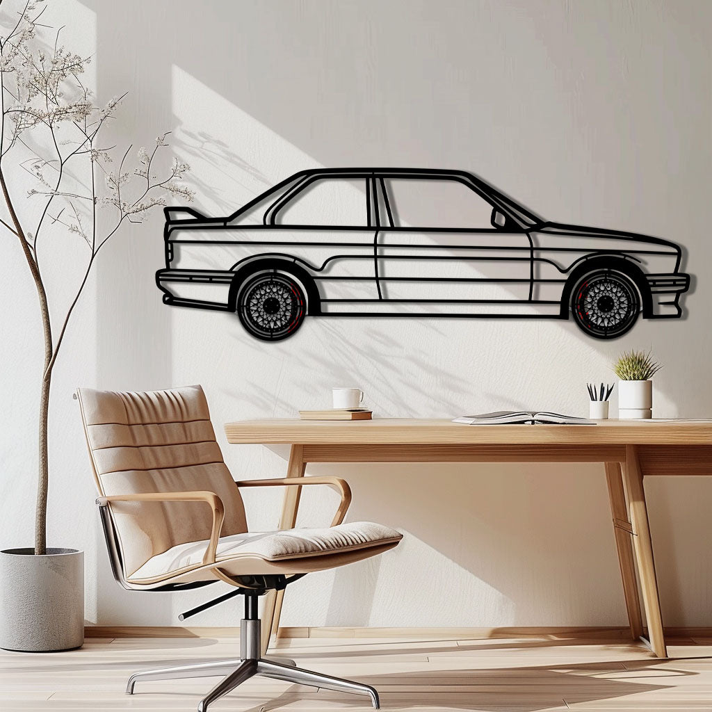 BMW E30 M3 Metal Car Wall Art with Rotating Wheels - Classic M Power Silhouette Decor - Interactive Automotive Wall Art - KAFMEKA100