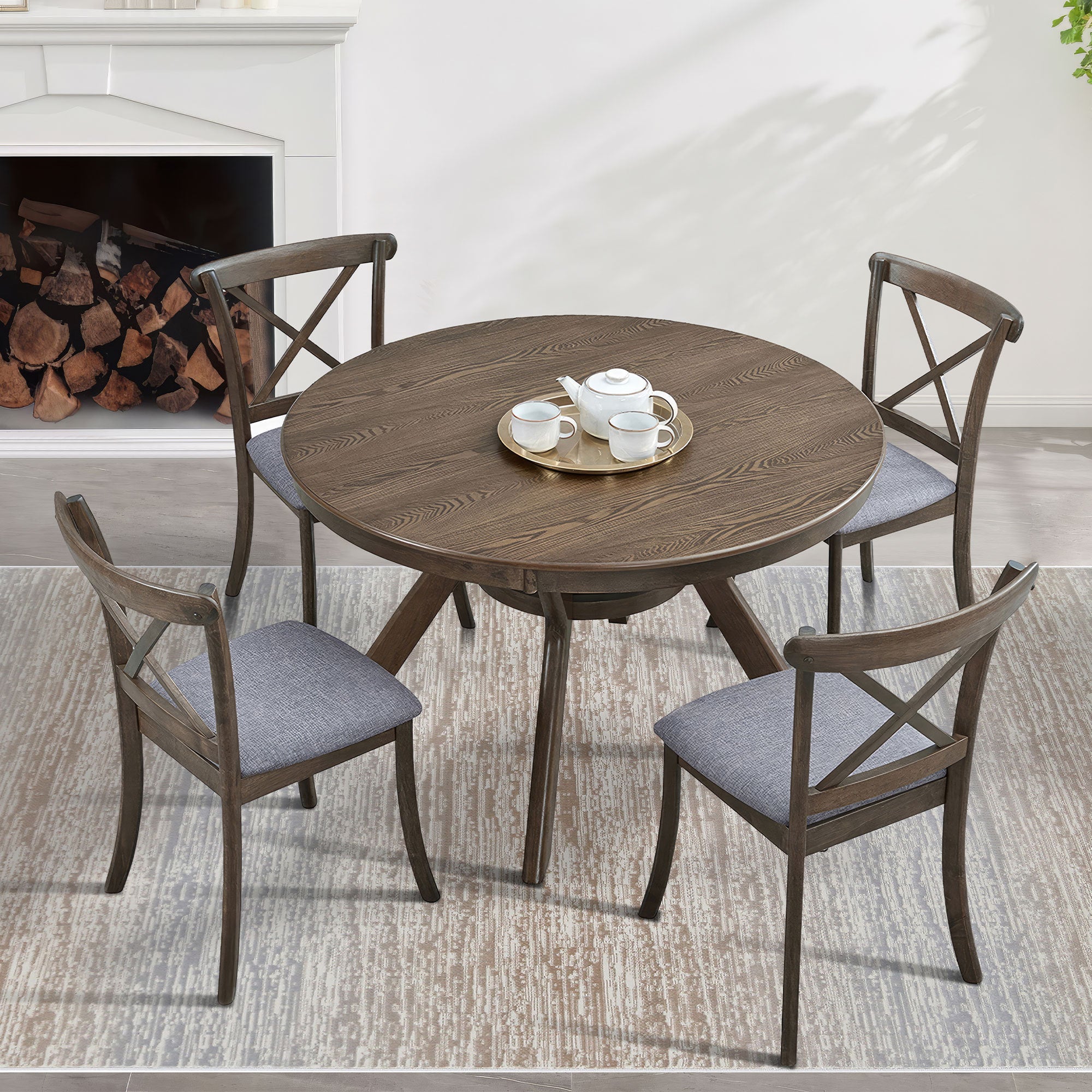 Wooden X Back Dining Chairs Set of 2, Modern Fabric Upholstered Kitchen Side 2PC Chairs, Cross Back Rubber Wood Farmhouse Dining Room Chair,OAK