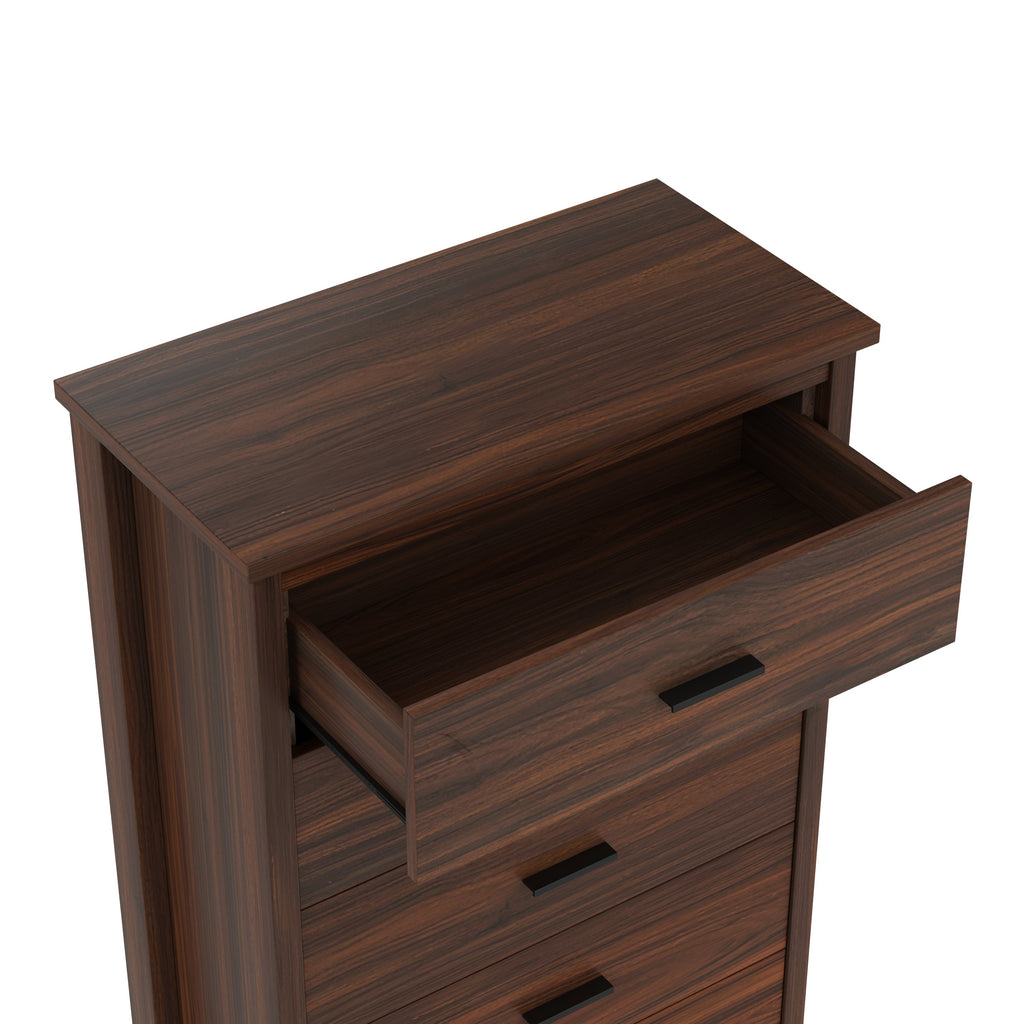 4PCS Bedroom Sets, Wooden Queen Size Bed Frame with Storage Headboard and Charging Station, 2 Nightstands with 2 Drawers, 1 Dresser with 5 Drawers, Walnut(old SKU HL000102AAD)