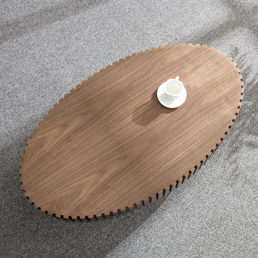 Modern Handcraft Drum Coffee Table Length 43.7 inch Ellipse Coffee Table for Living Room,Oval Small Coffee Table with Sturdy Pedestal,Walnut MDF
