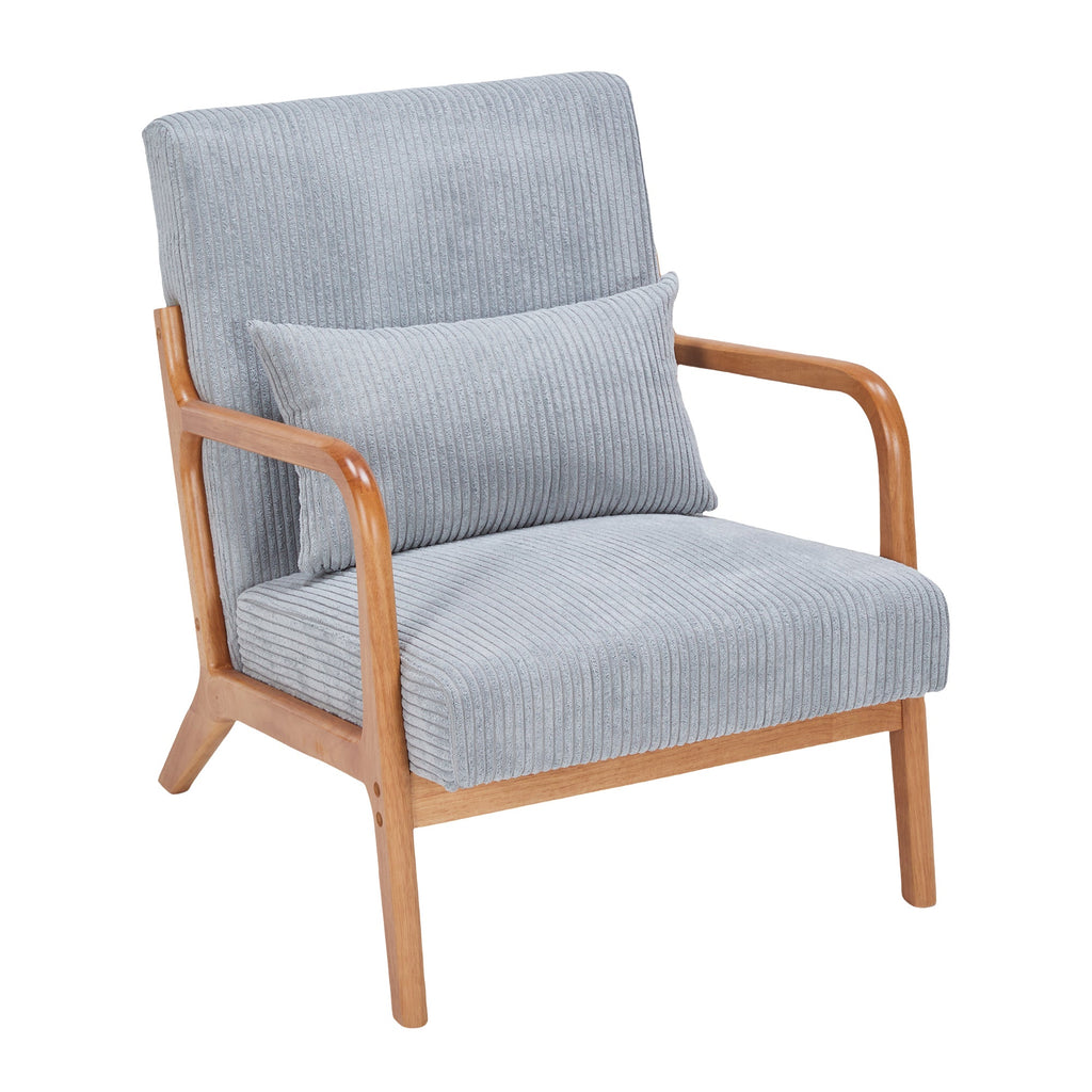 Mid-Century Modern Accent Chair with Pillow, Upholstered Arm Chair in Antique Dark Grey, Solid Wood Frame(Antique Dark Grey)