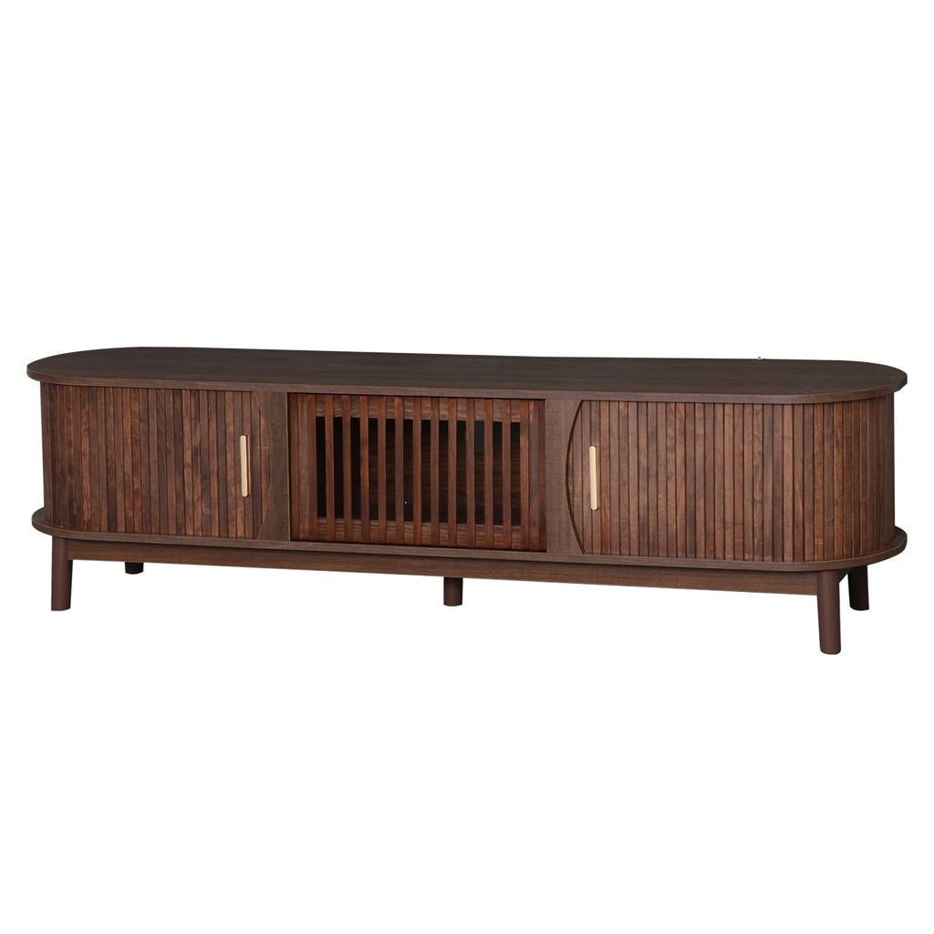Modern Farmhouse TV Stand for 75' TVs, Wood Entertainment Center with Storage Cabinet, TV Console Table for Living Room, Bedroom