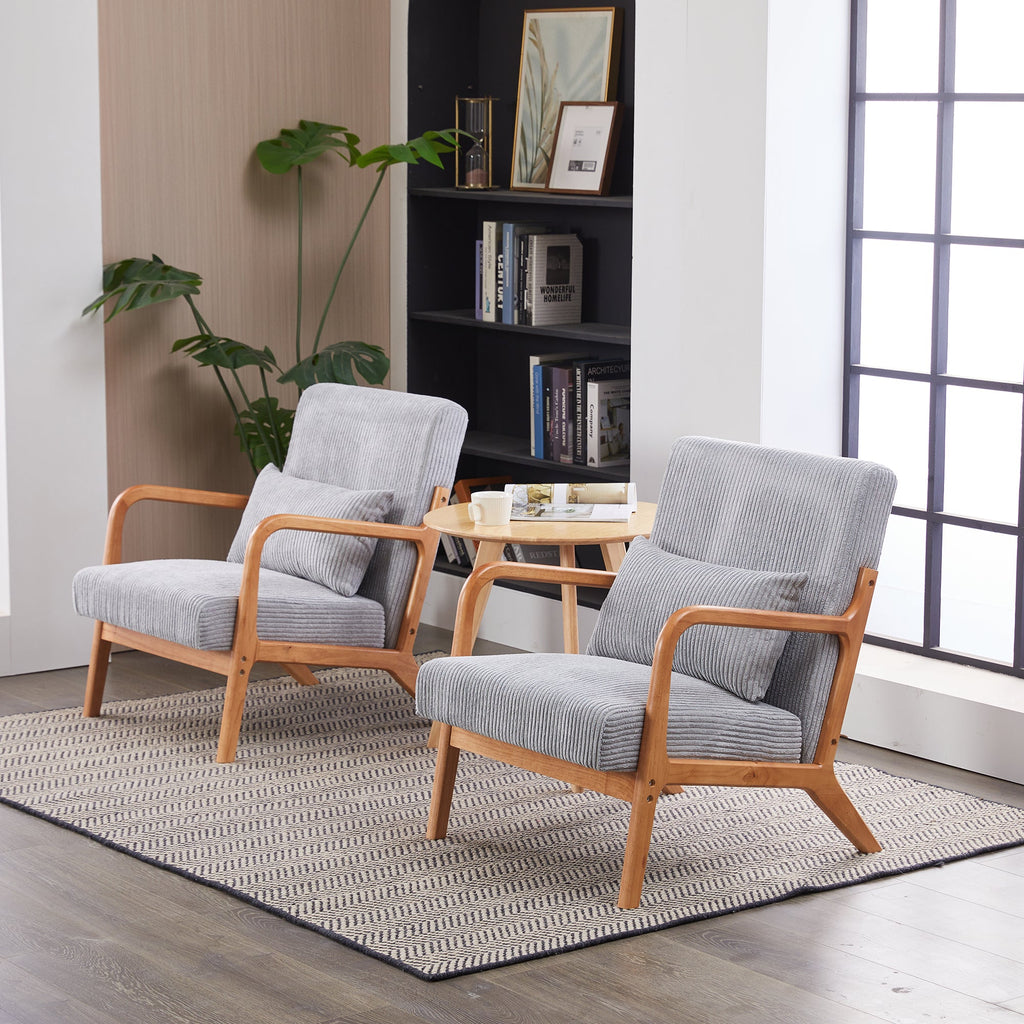 Mid-Century Modern Accent Chair with Pillow, Upholstered Arm Chair in Antique Dark Grey, Solid Wood Frame(Antique Dark Grey)