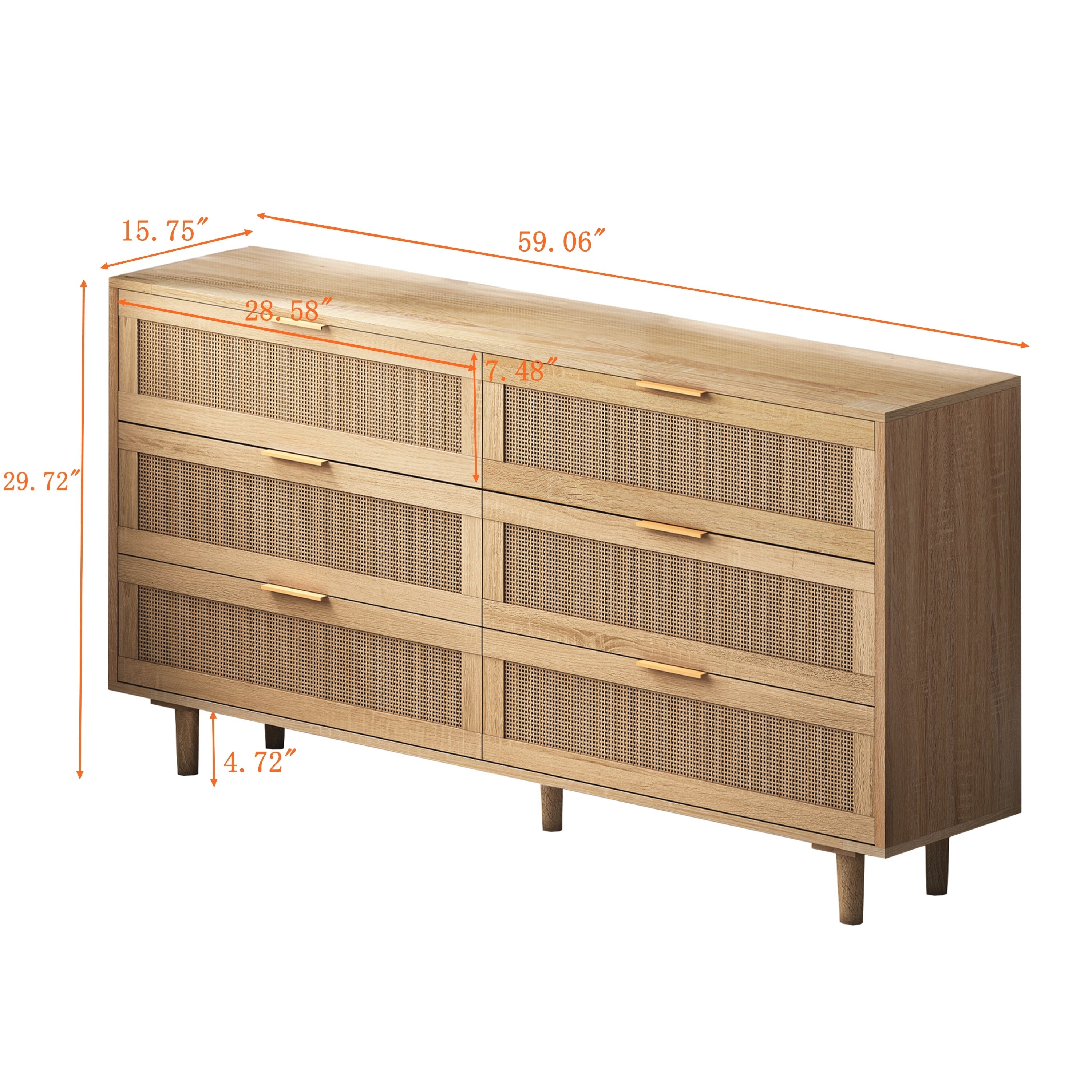 59.06'6-Drawers Rattan Storage Cabinet Rattan Drawer,for Bedroom,Living Room,Natural (Same SKU:W757121586)