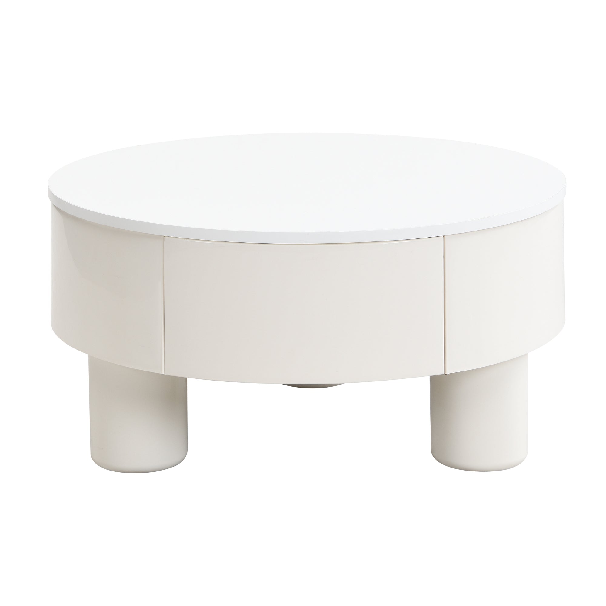 Round Nesting Coffee Table Set of 2, Coffee Table with Storage Drawer, White Plastic Center Table for Living Room, Large 27.56'', Small 19.69''