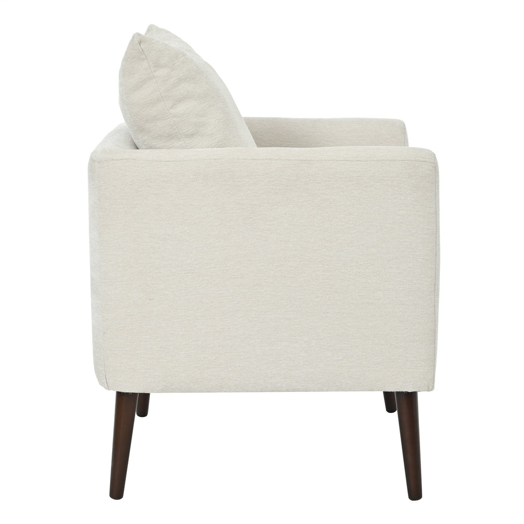Modern Chenille Accent Chair, Upholstered Armchair for Living Room, Mid Century Fabric Lounge Chair w/Pillow, Comfortable Reading Chair with Wood Legs for Living Room, Bedroom, Reception Room (Beige)
