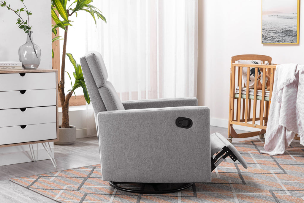 Modern Upholstered Rocker Nursery Chair Plush Seating Glider Swivel Recliner Chair, Gray Linen