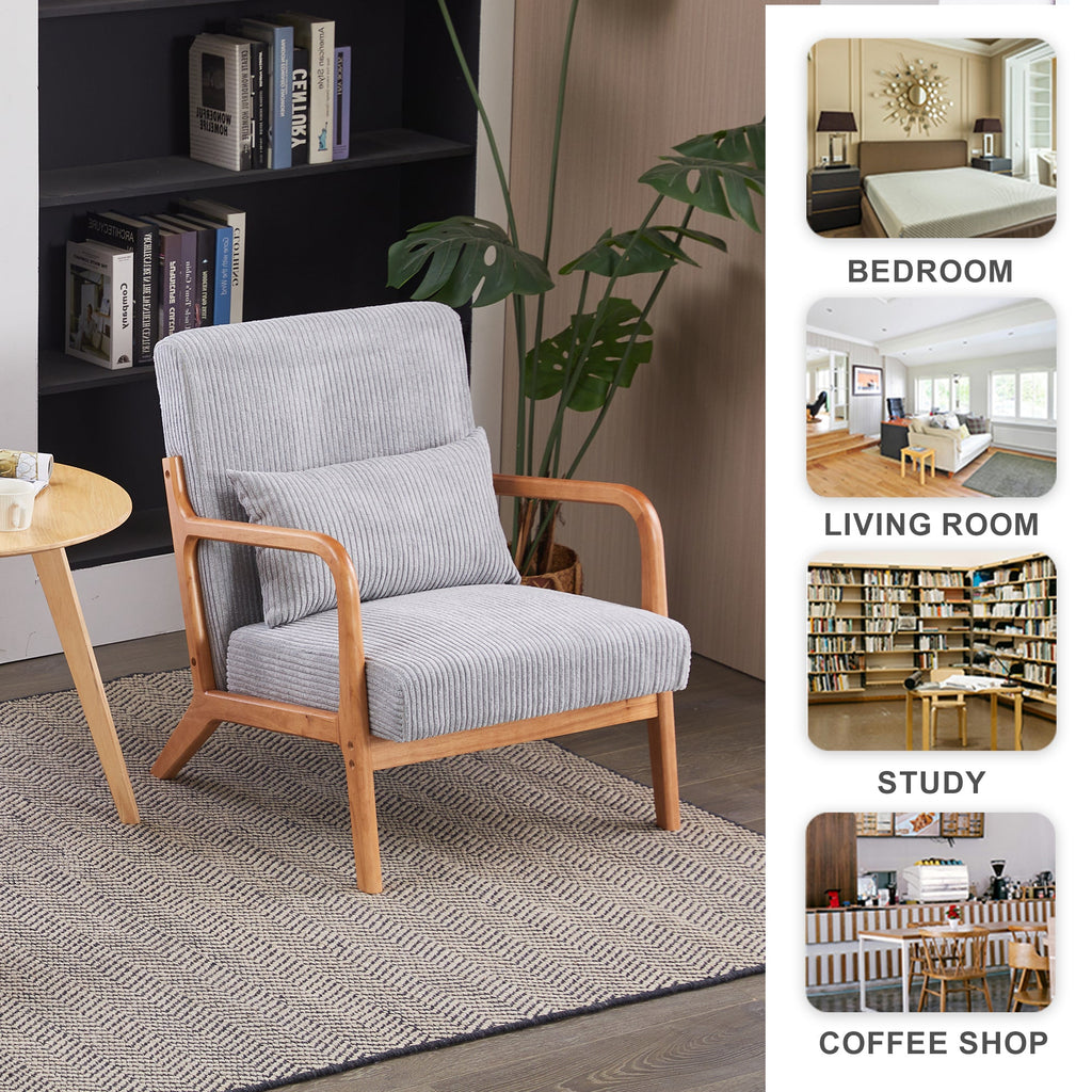 Mid-Century Modern Accent Chair with Pillow, Upholstered Arm Chair in Antique Dark Grey, Solid Wood Frame(Antique Dark Grey)