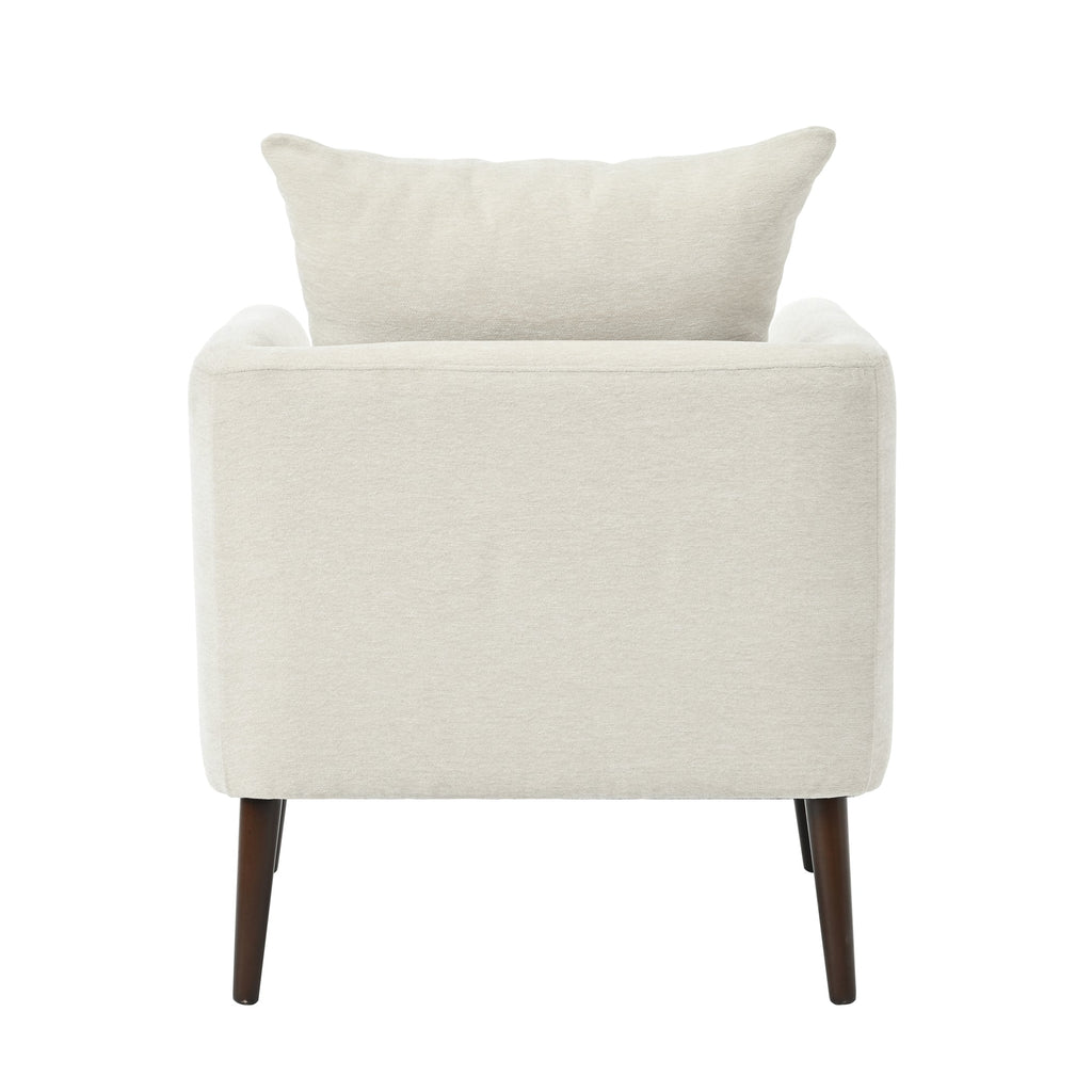 Modern Chenille Accent Chair, Upholstered Armchair for Living Room, Mid Century Fabric Lounge Chair w/Pillow, Comfortable Reading Chair with Wood Legs for Living Room, Bedroom, Reception Room (Beige)