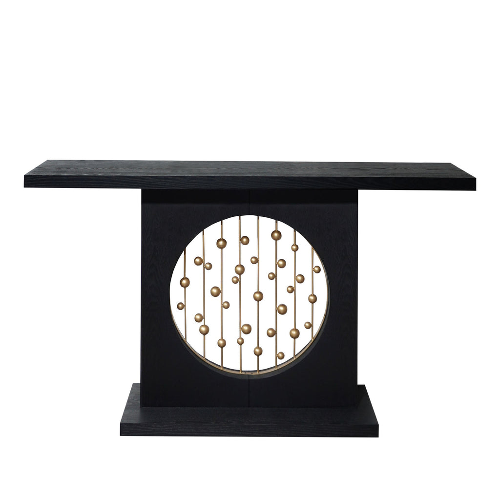 Modern Black Console Table with Gold Accent, Decorative Entryway Table,56in Wood Console Table, Narrow Sofa Table for Entrance, Living Room, Hallway