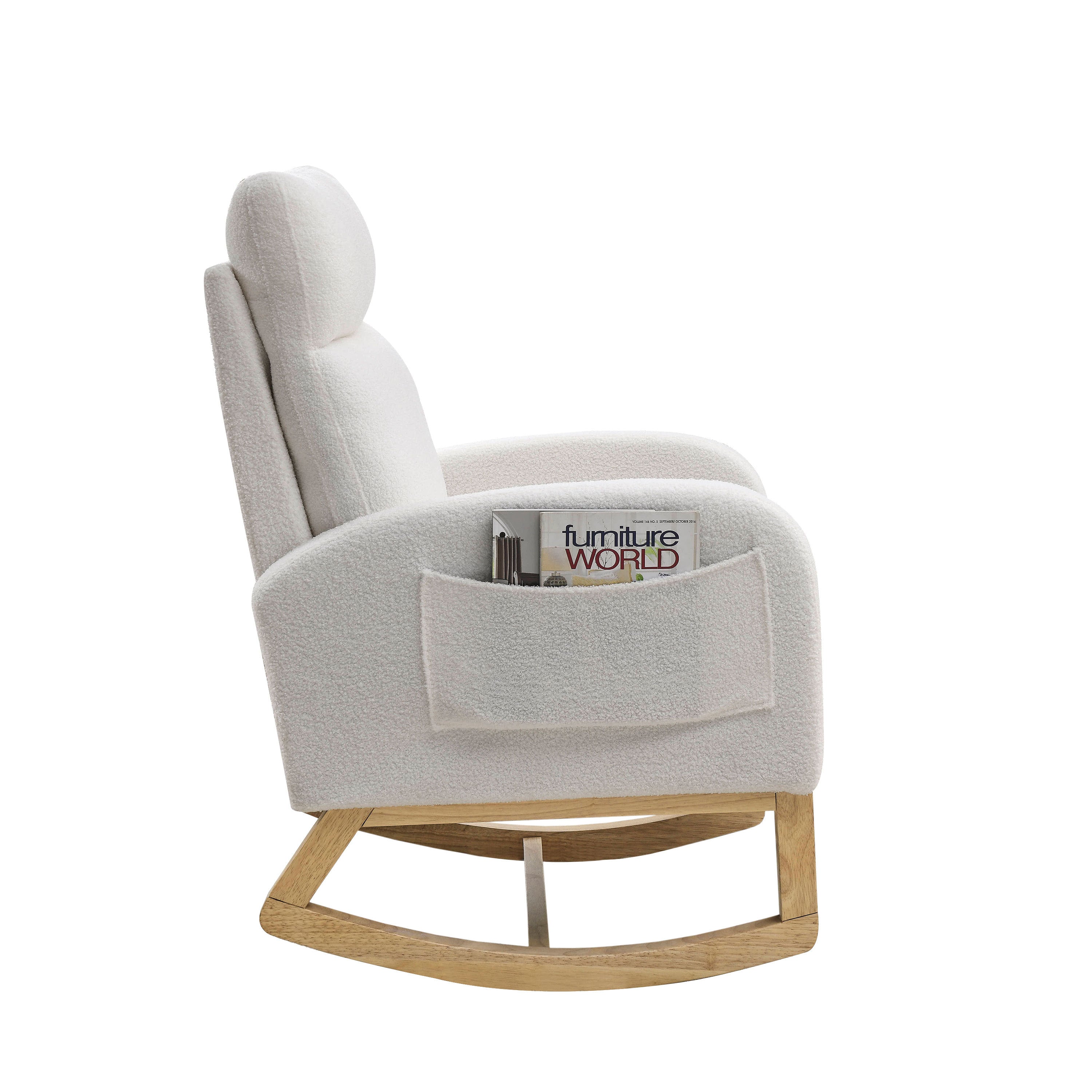 [Video] Welike 27.6'W Modern Accent High Backrest Living Room Lounge Arm Rocking Chair, Two Side Pocket ,Teddy White (Ivory)