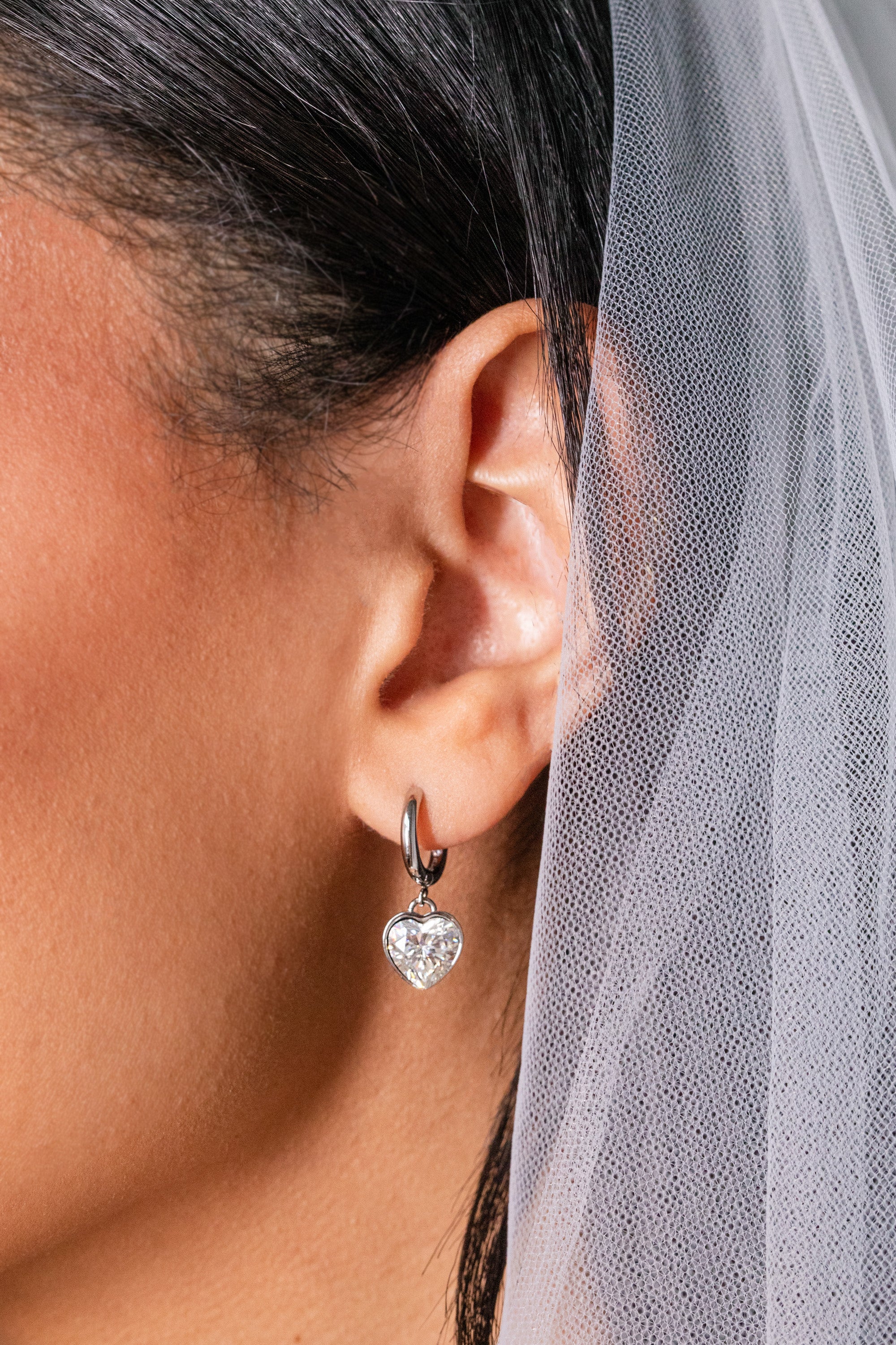 Crystal Heart Huggie Hoop Earrings