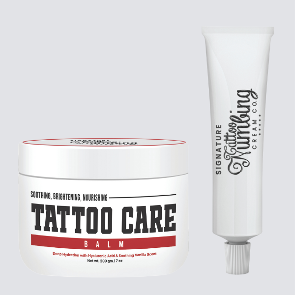 Signature Tattoo Before & Aftercare Duo – Numbing Cream (30g) + Healing Balm (7oz) for Comfortable Sessions & Vibrant Ink – Natural, Skin-Soothing Formula