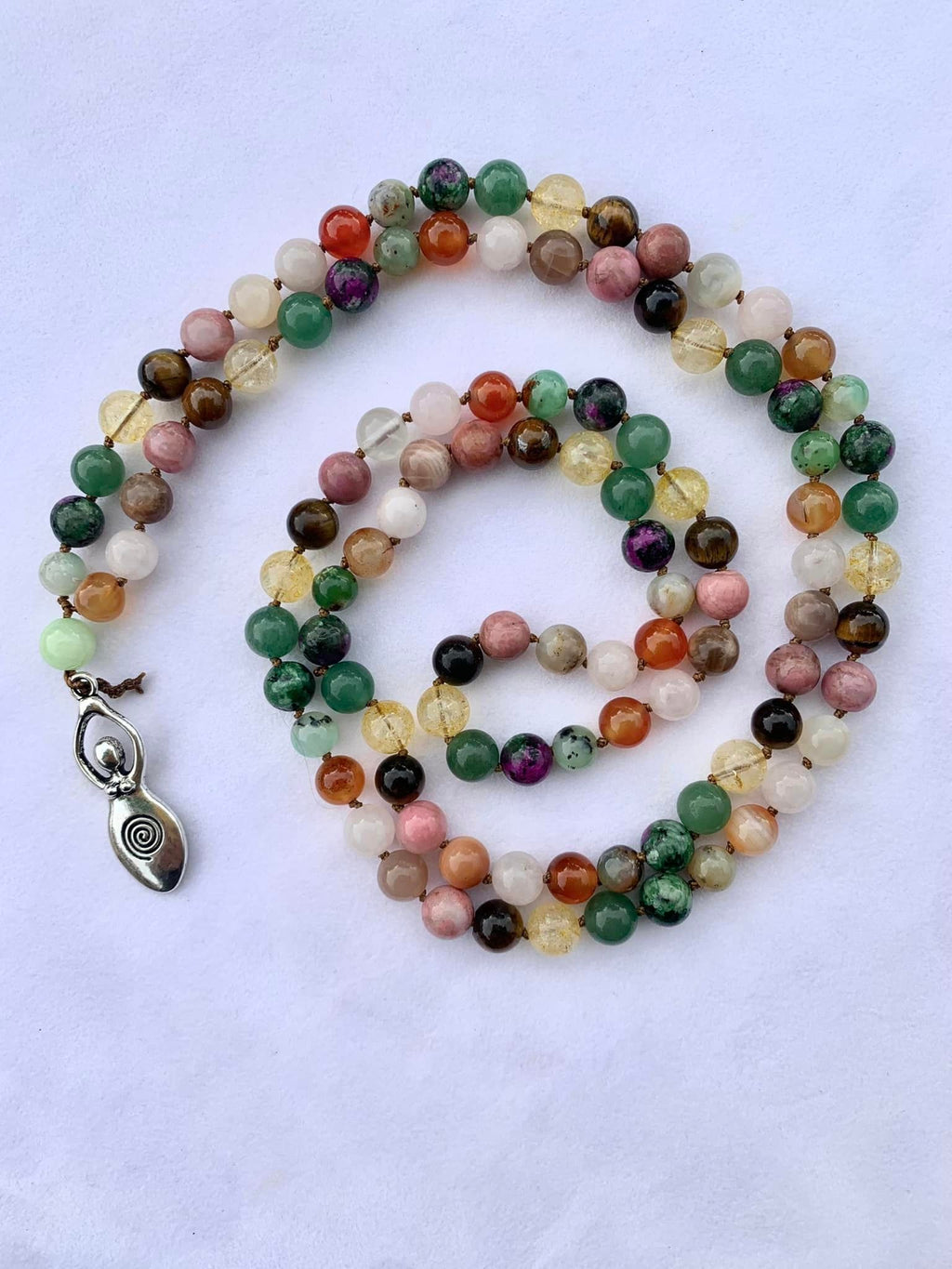 Aphrodite Mala - Fertility - Chrysoprase, Carnelian, Rose Quartz, Moonstone, Rhodonite, Tiger Eye, Citrine, Green Aventurine, Ruby Zoisite