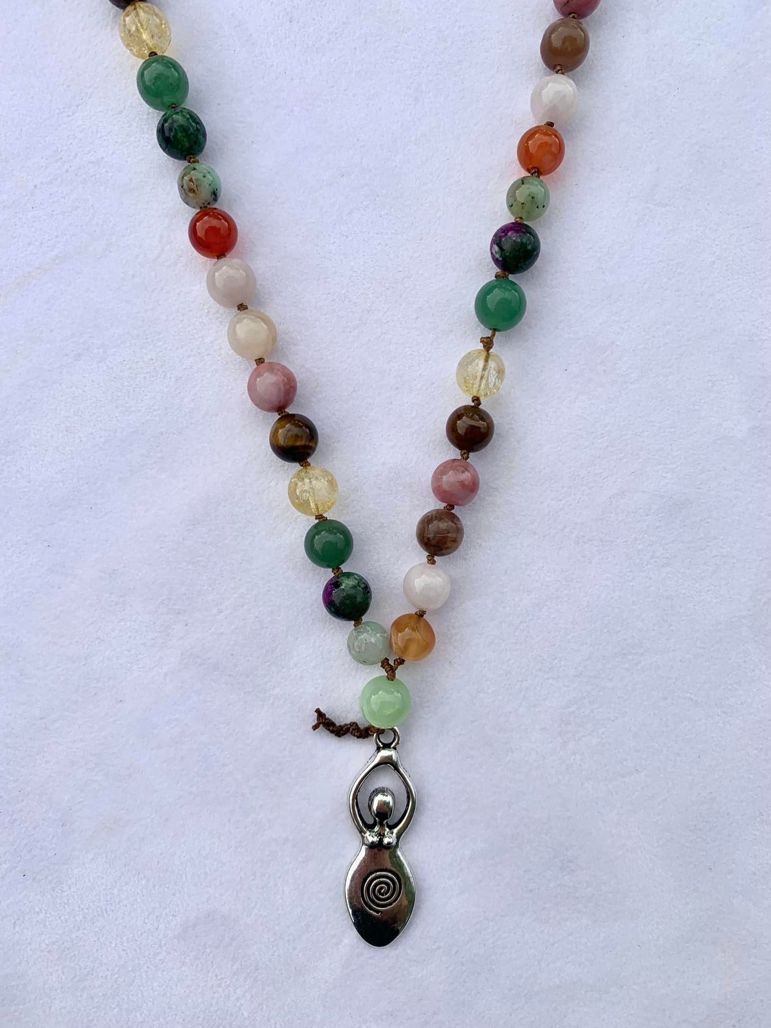 Aphrodite Mala - Fertility - Chrysoprase, Carnelian, Rose Quartz, Moonstone, Rhodonite, Tiger Eye, Citrine, Green Aventurine, Ruby Zoisite