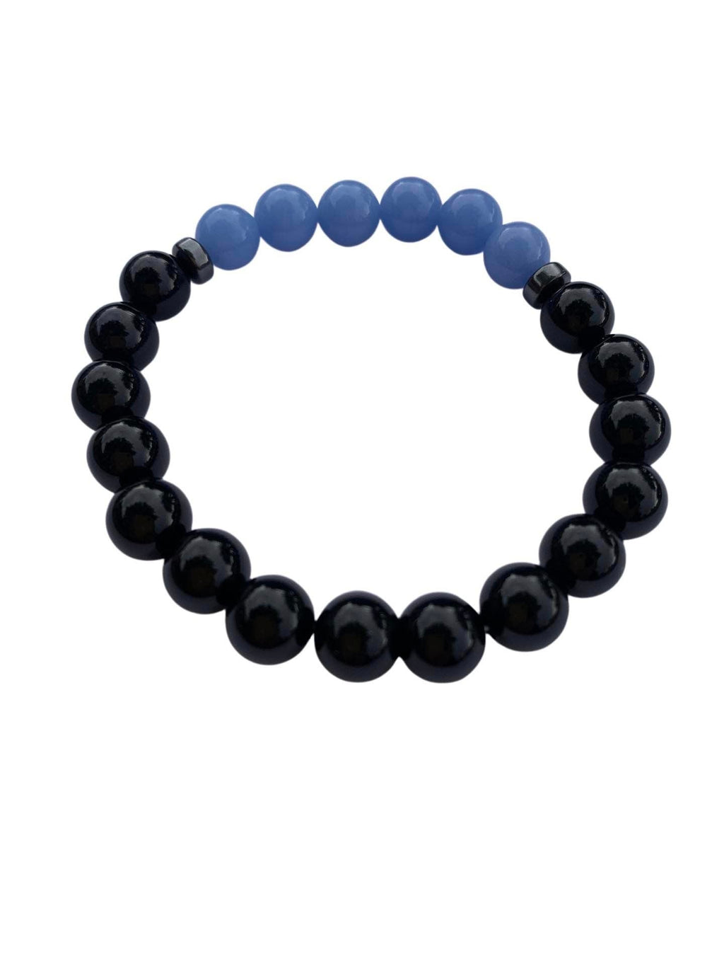 Aragonite Blue with Onyx Bracelet 8 mm Round Beads - Naturally Glows in the Dark