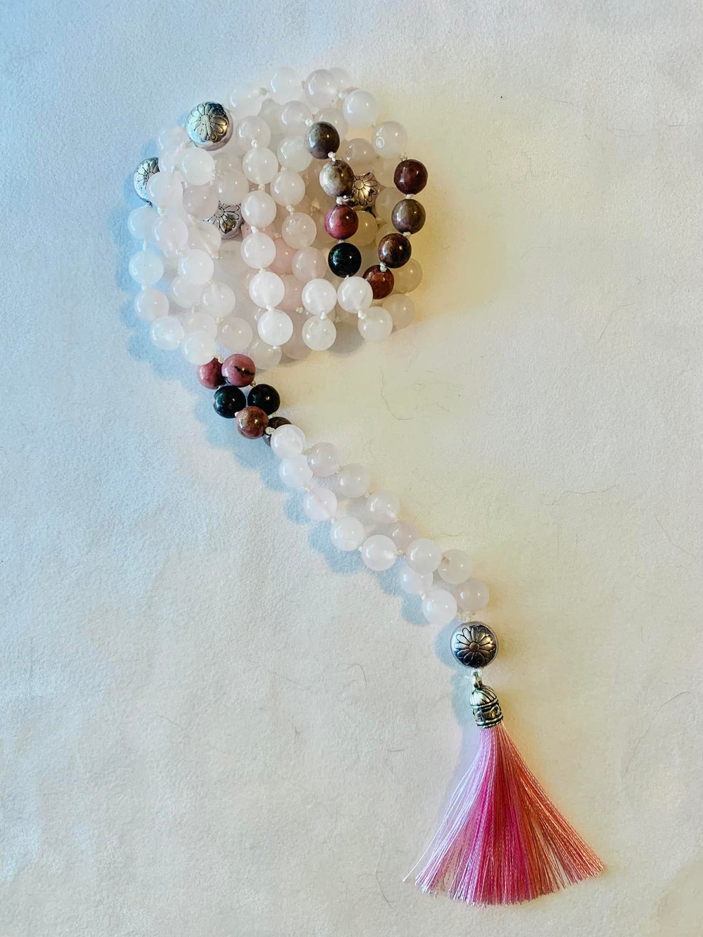 Artemis Mala - Motherly Love at a Lower Price! - Rose Quartz, Rhodonite, Silver Colored Accents