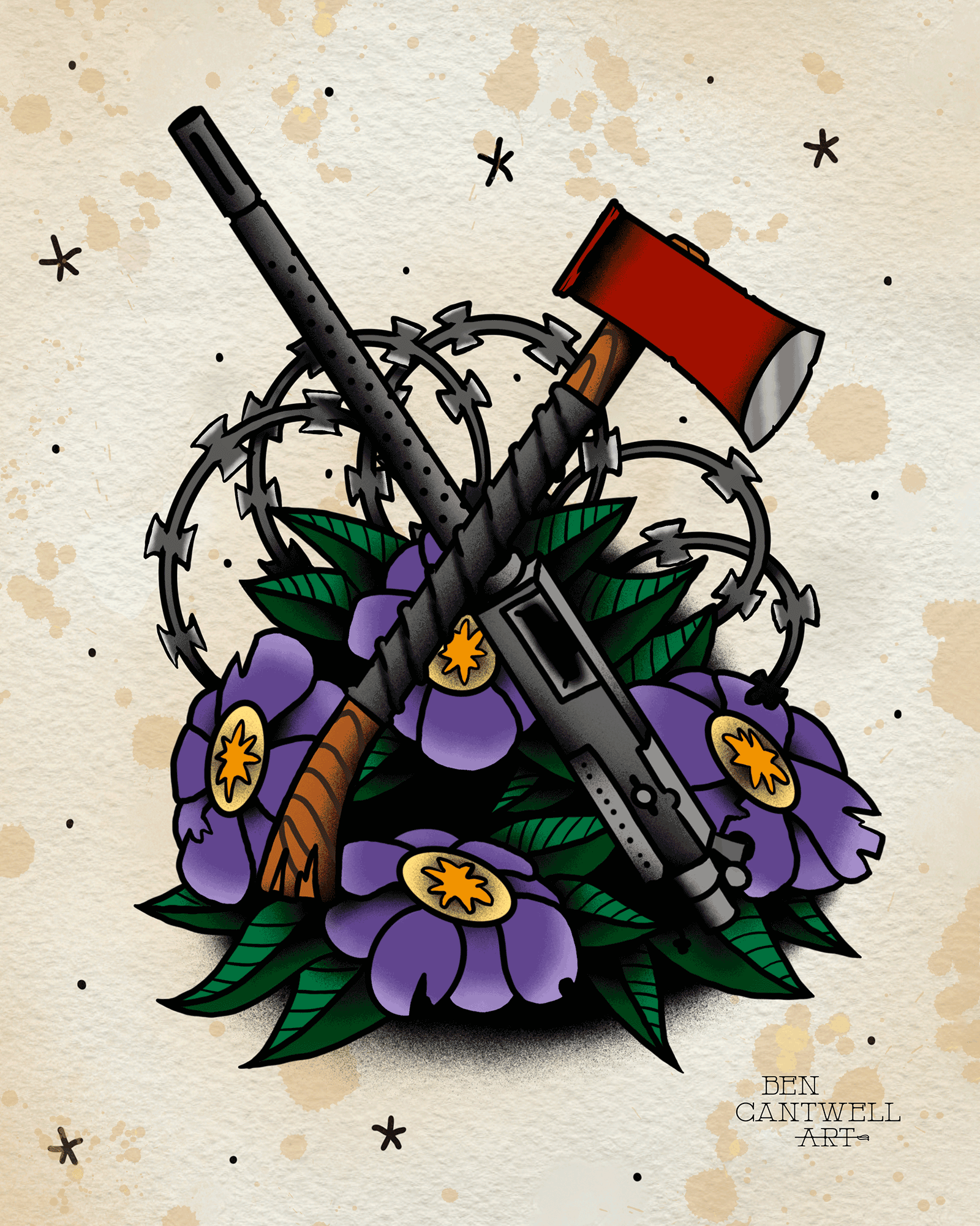 Machine gun and Axe
