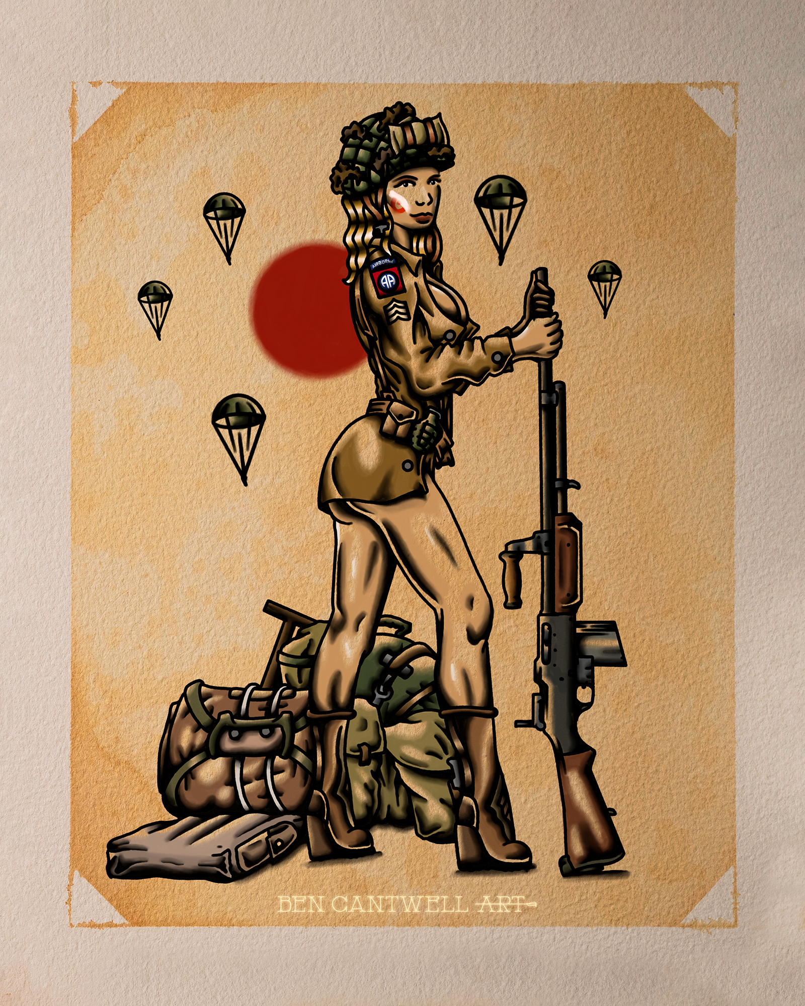 82nd Airborne Division WW2 Pin Up with BAR