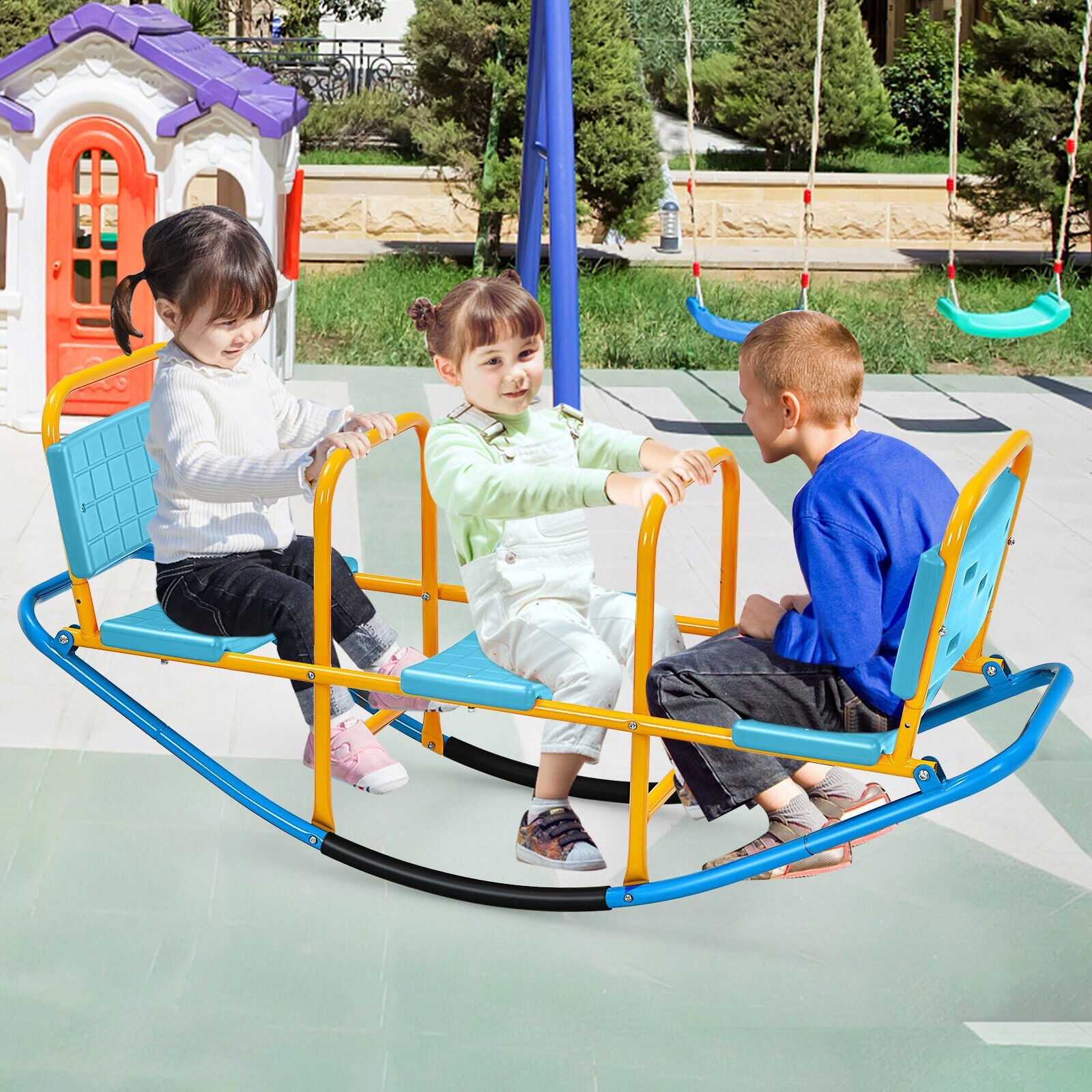 Outdoor Kids Seesaw Swivel Teeter for 3 to 8 Years Old-Blue