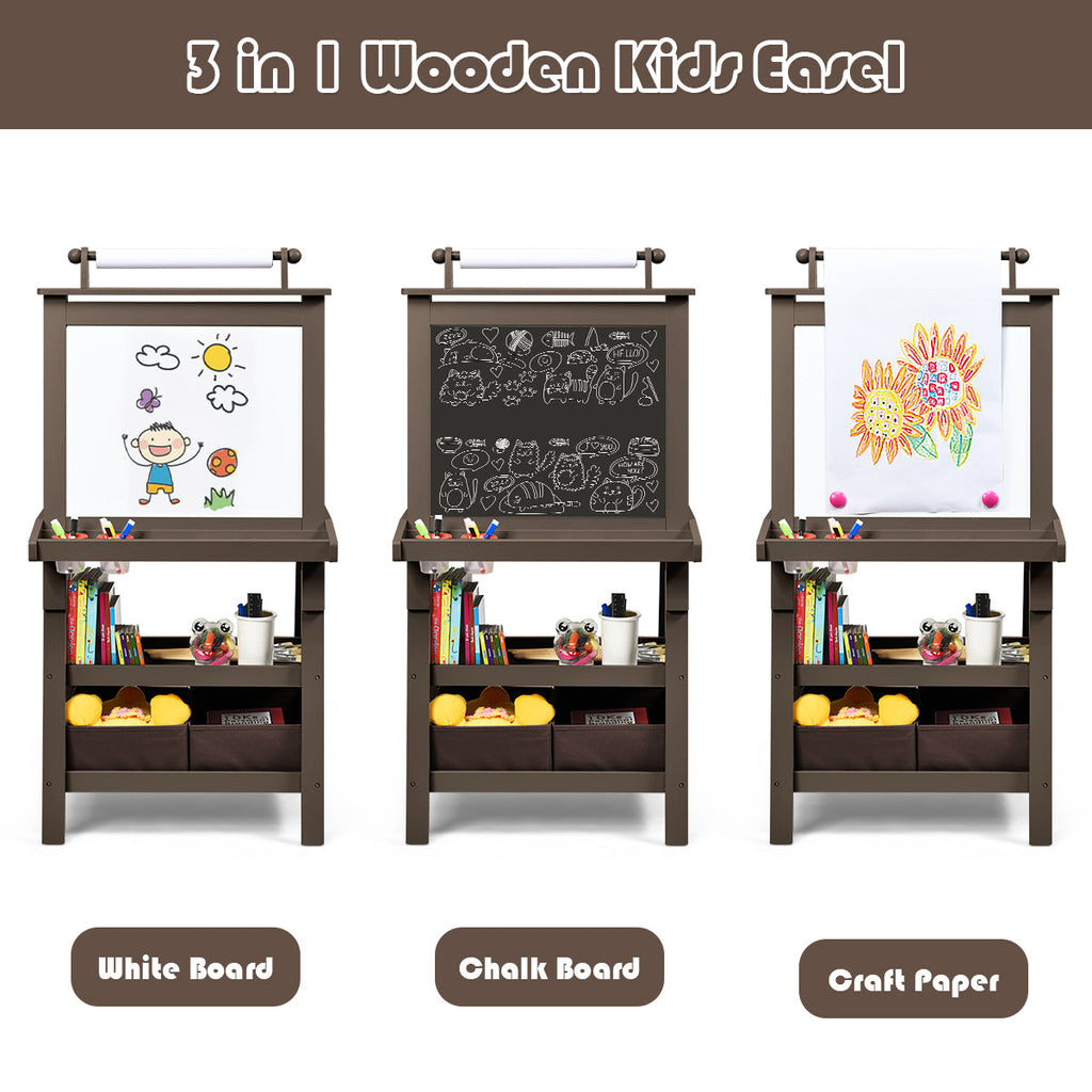 3 in 1 Double-Sided Storage Art Easel-Brown