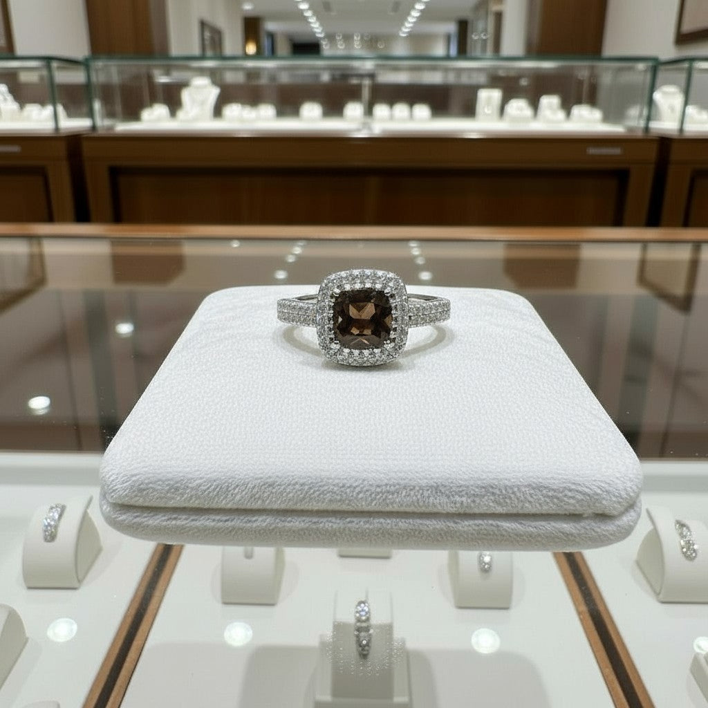 "Comforting Light" Cushion Cut w/ Cubic Zirconia Halo Cremation Ring  6.4x6.4mm