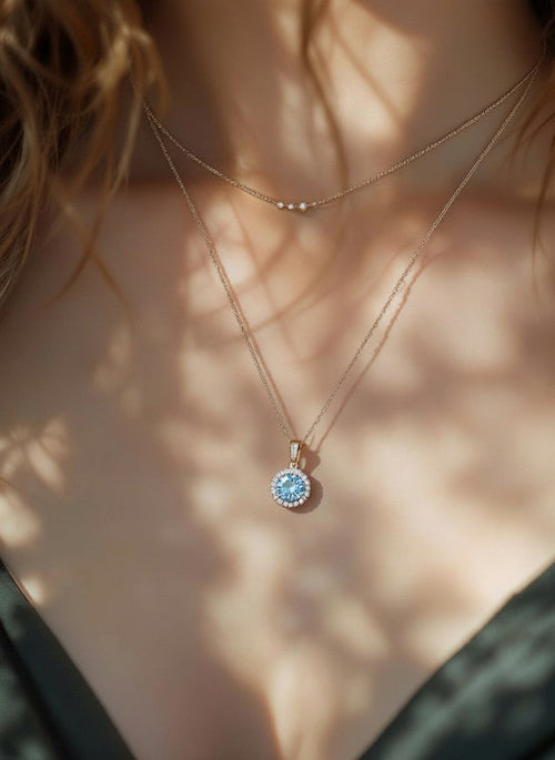 "Circle of Life" Round Portuguese Cut Cremation Pendant with Halo 7mm