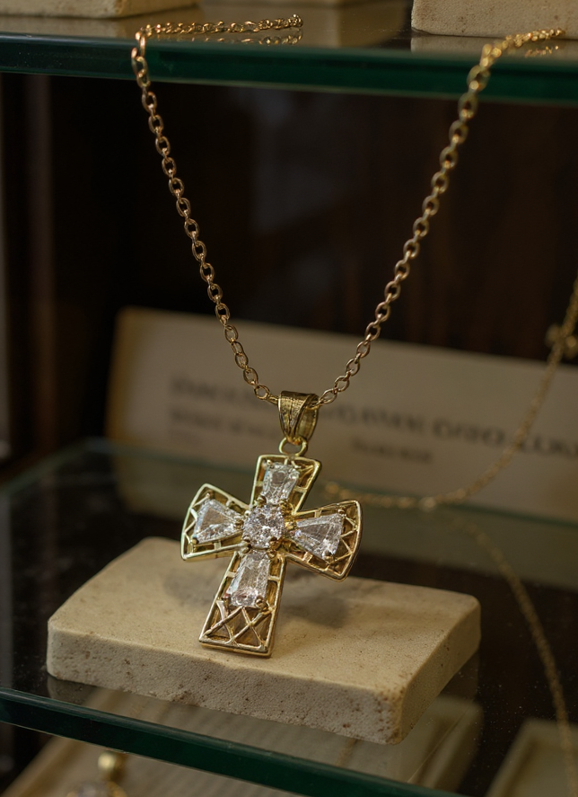 "Tranquility Cross" Cremation Pendant 5 stones, Overall size 28x22.3mm