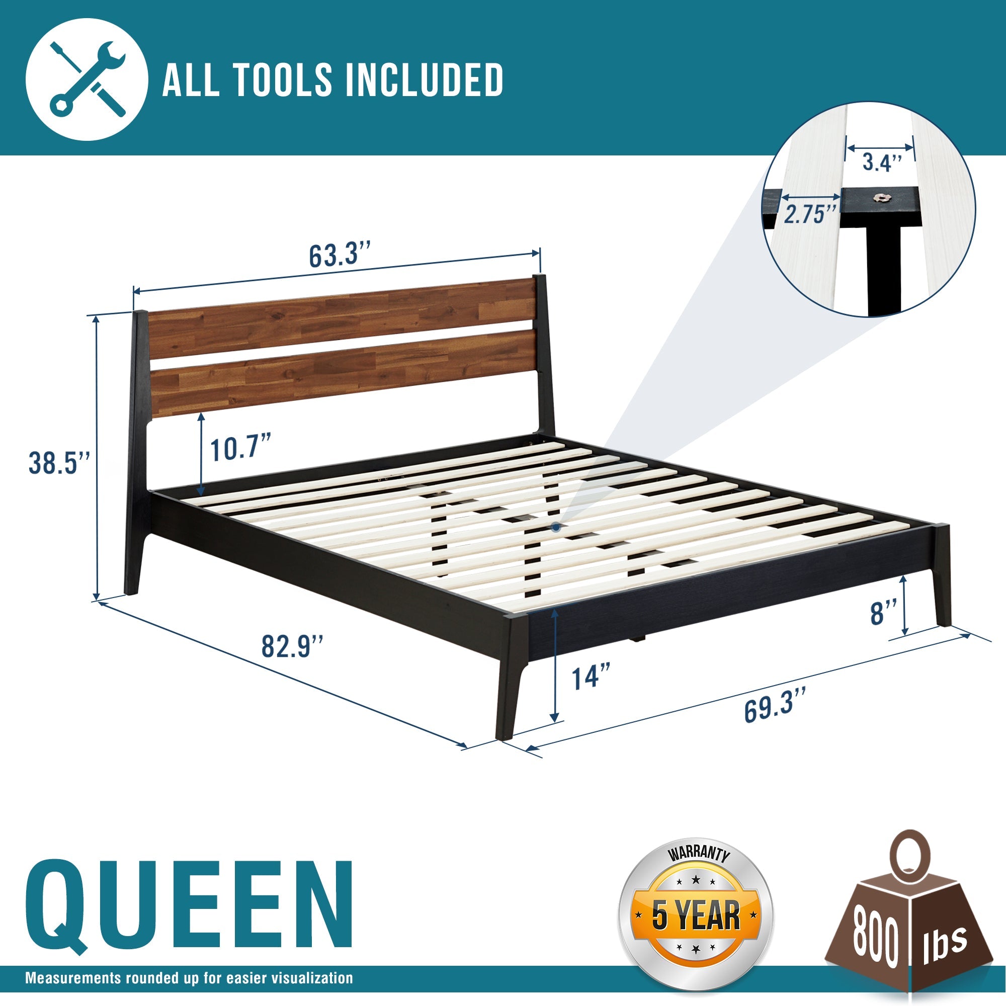 Acacia Callisto Deluxe Solid Wood Bed Frame for Superior Comfort and Style